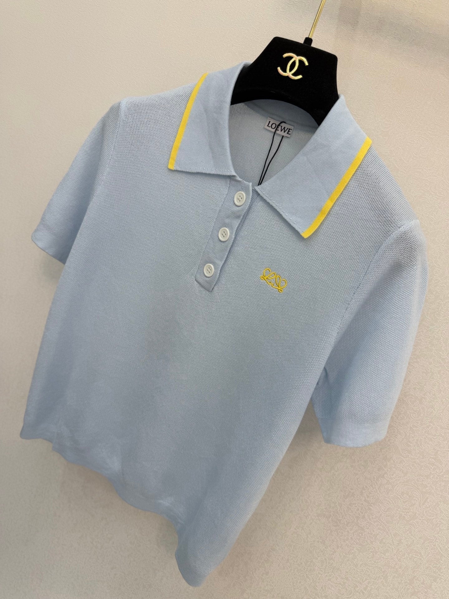 Loewe 26s Polo Collar Short-Sleeved Shirt Light Blue Tencel 394816