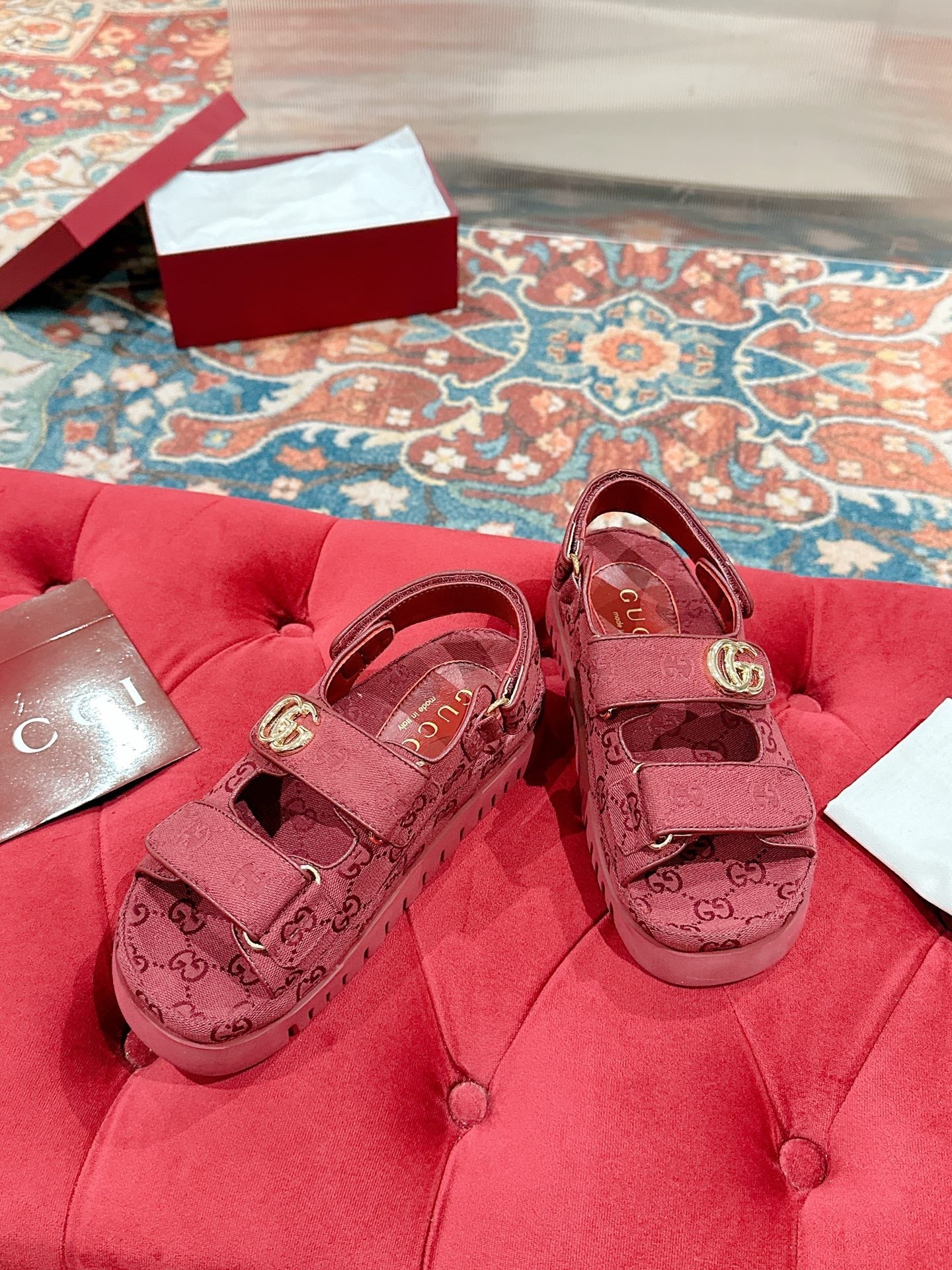 GG 26s Double G Sandals Red Canvas 929384