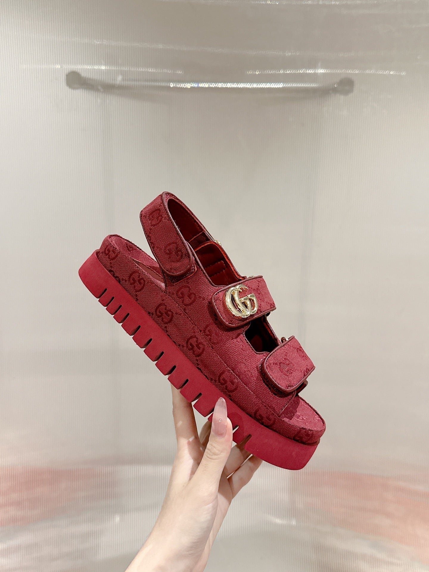 GG 26s Double G Sandals Red Canvas 929384