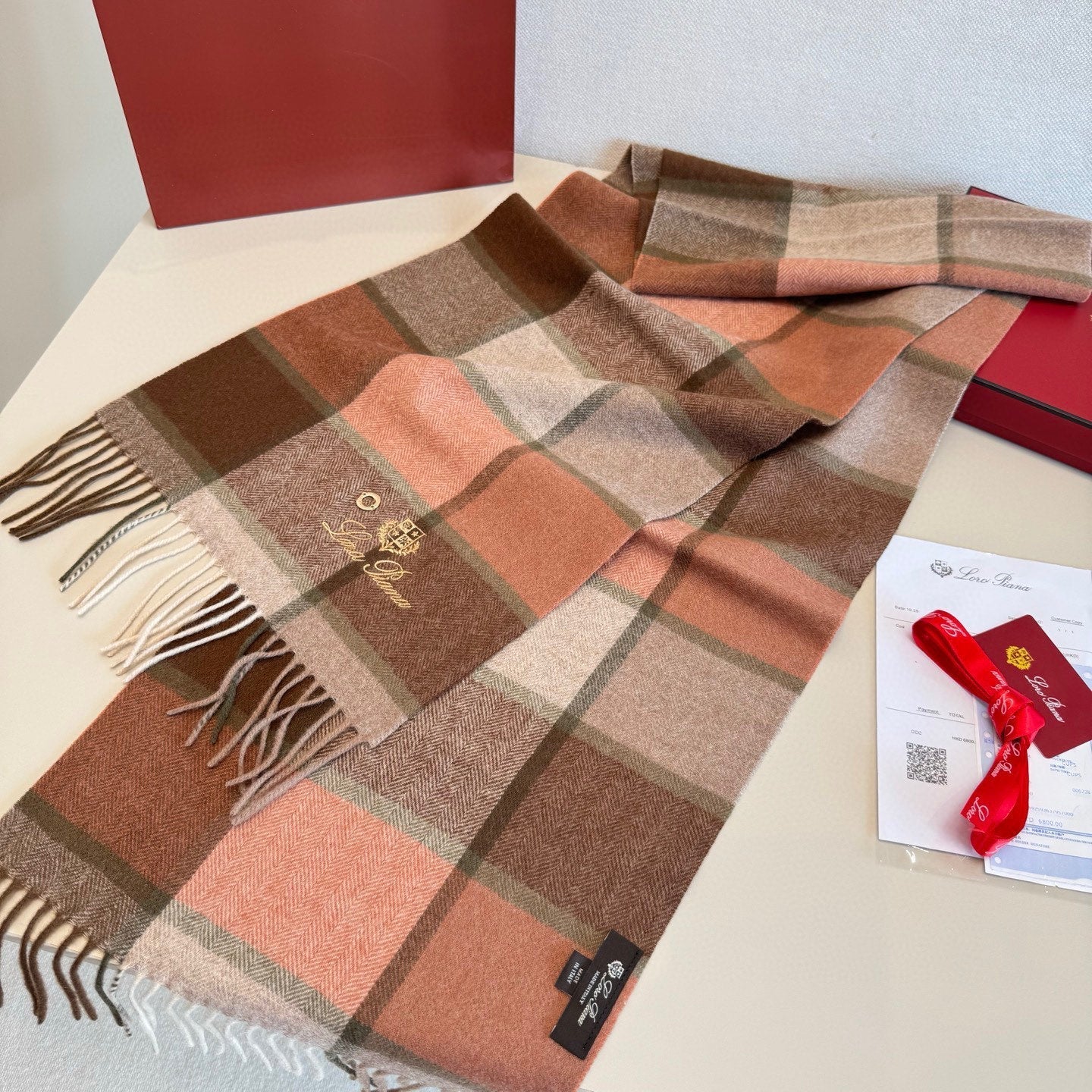 LP Classic Embroidered Scarf 185CM Rose Brown Cashmere 292817