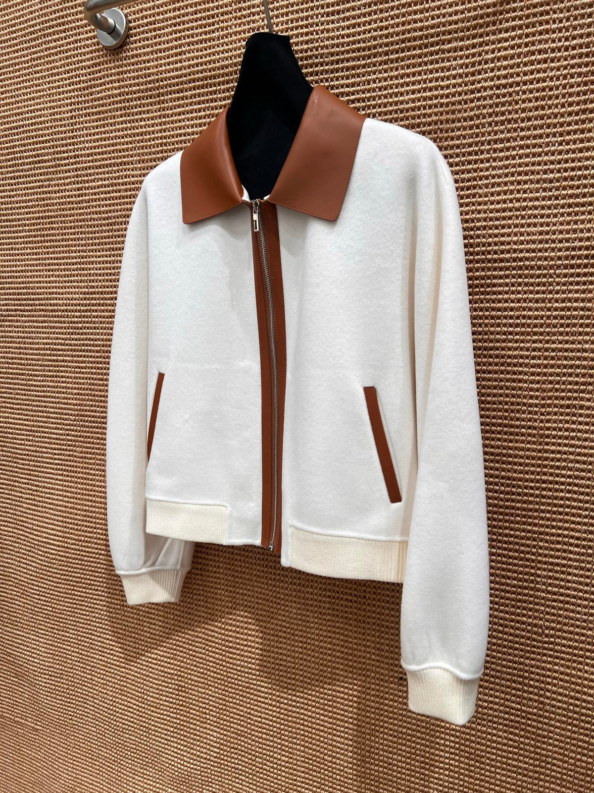 Max Mara 26S Leather Collar Knit Bomber Jacket 440818