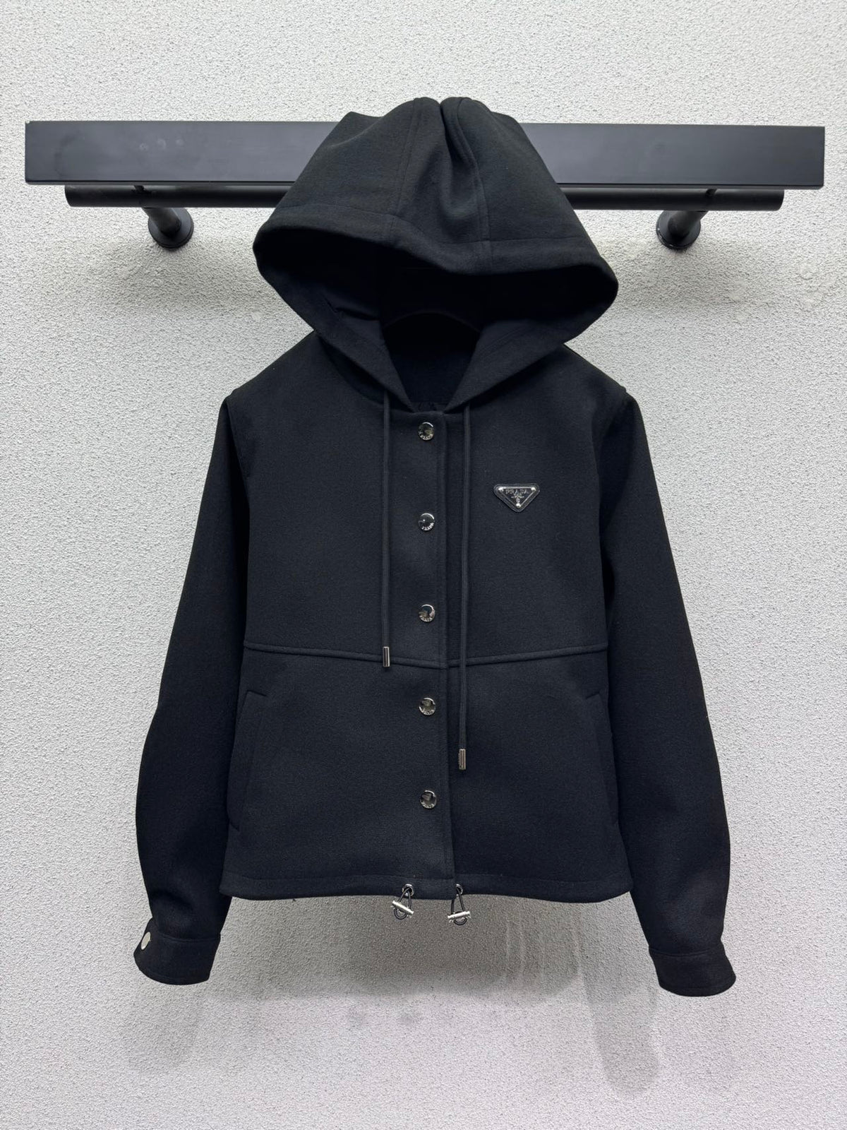 Prada 26s Hooded Jacket 56cm Black Polyester 439132