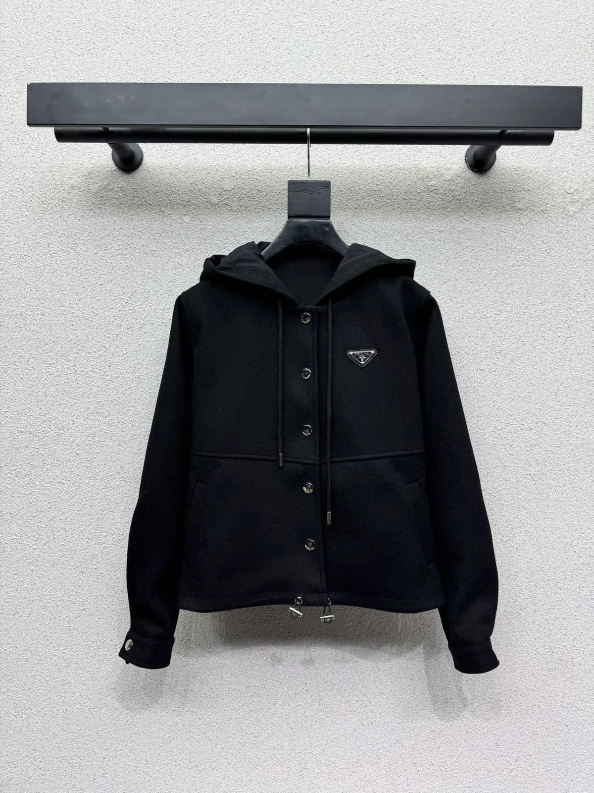 Prada 26s Hooded Jacket 56cm Black Polyester 439132