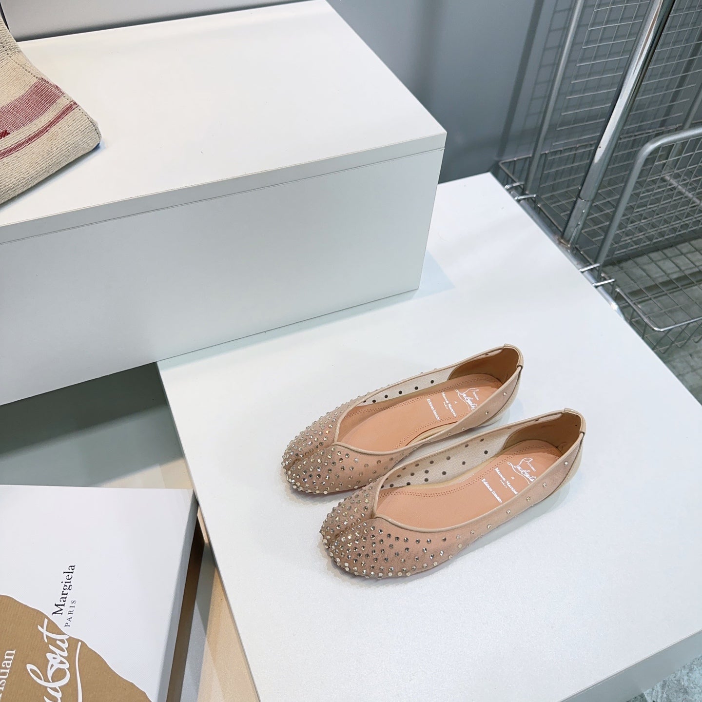 CL x Maison Margiela Ballerina Flats Beige Mesh Sliver Leather 639691