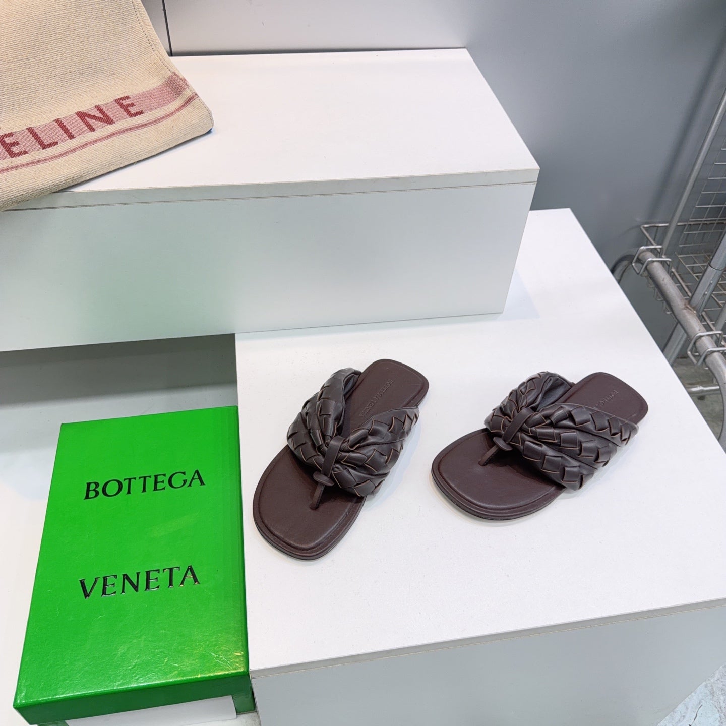 BV Salsa Flat Thong Chocolate Intrecciato Leather 842949