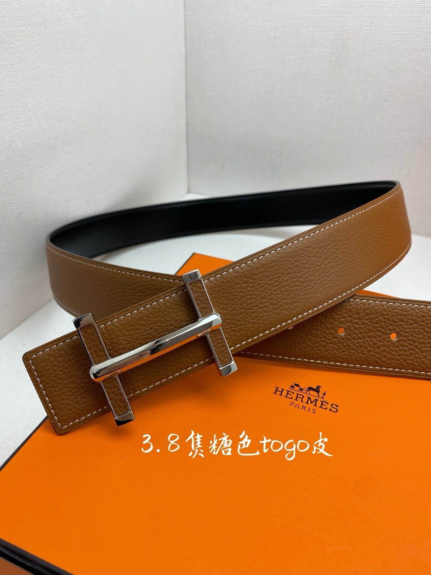 HM 3.8 D'ancre Belt Brown Sliver Togo Leather 200511