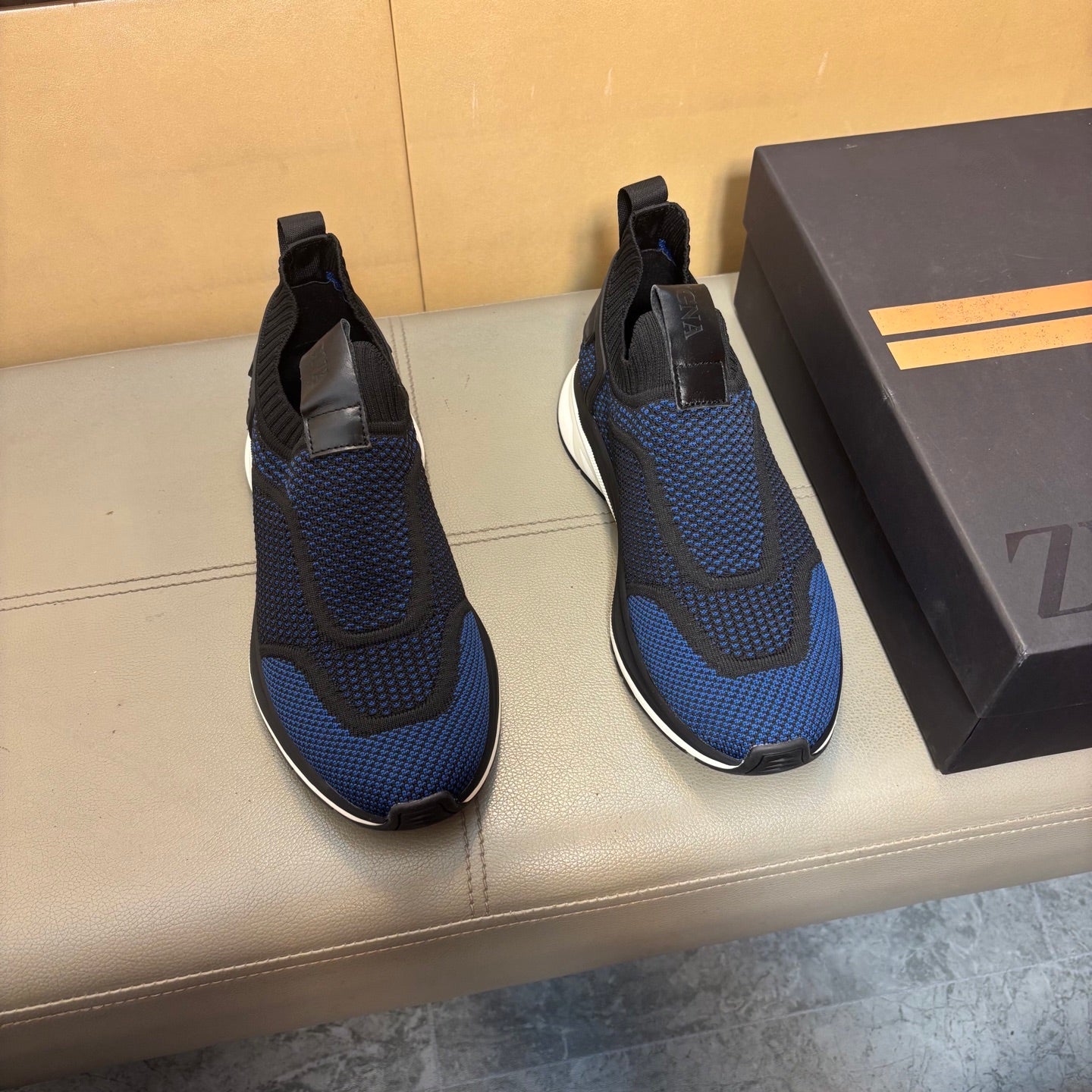 Zegna Men’s Techmerino Slip-On Sneakers Dark Blue Fabric 178558