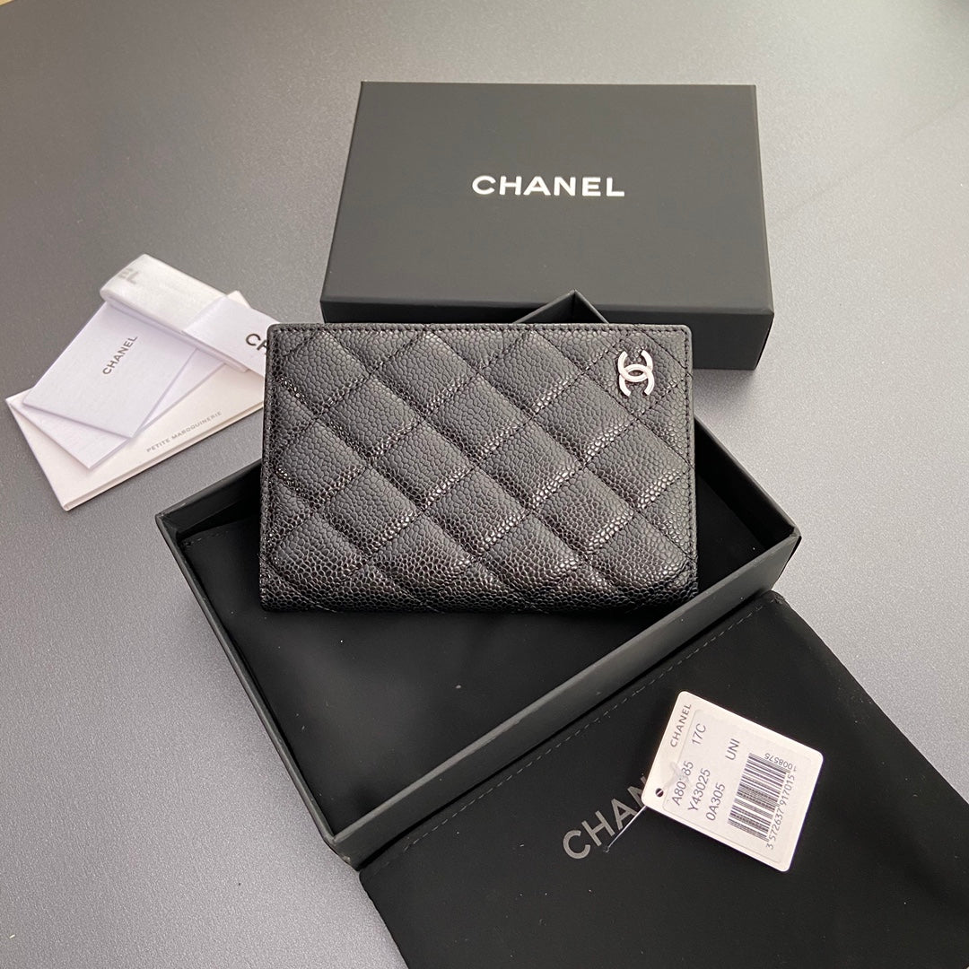 CC Passport Holder Black Caviar Sliver Steel 234691