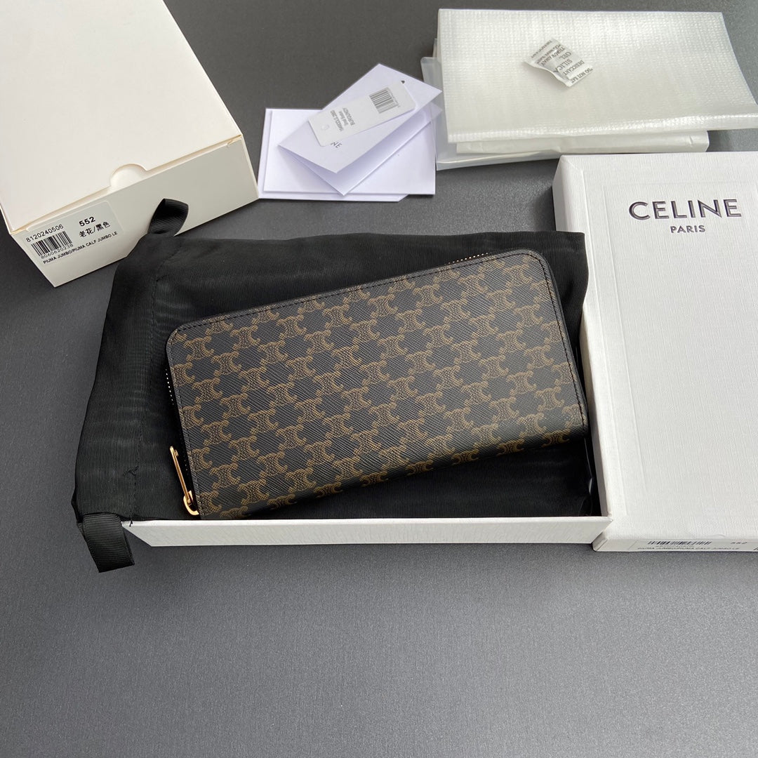 TRIOMPHE Large Zipped Wallet Black Canvas & Cowhide