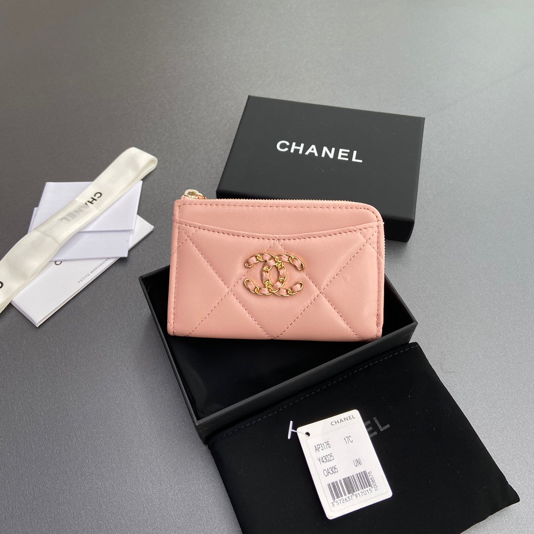CC 19 Zipper Card Holder Pink Sheepskin GHW 234764
