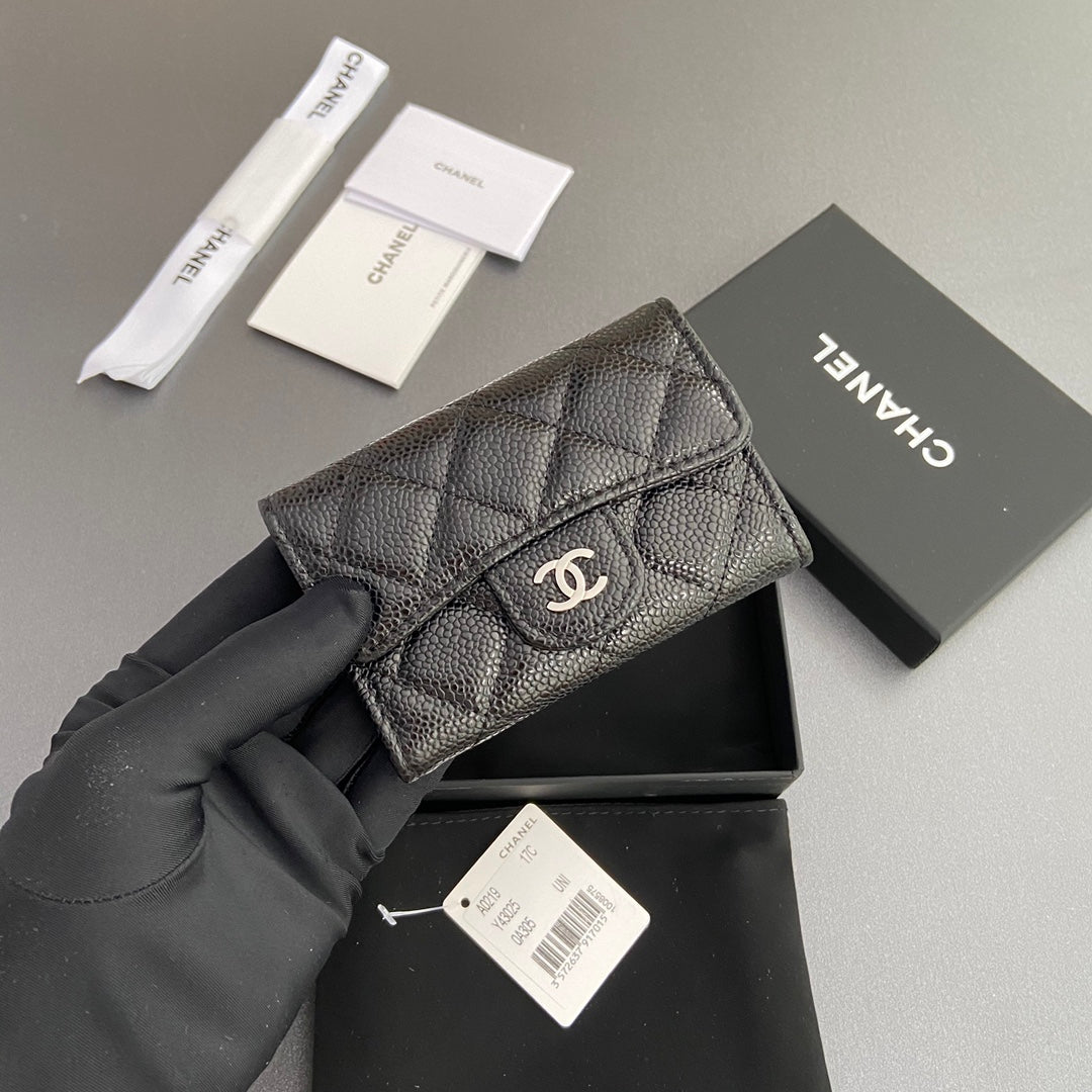 CC Zipper Flap Card Holder Black Caviar Sliver Steel 234671