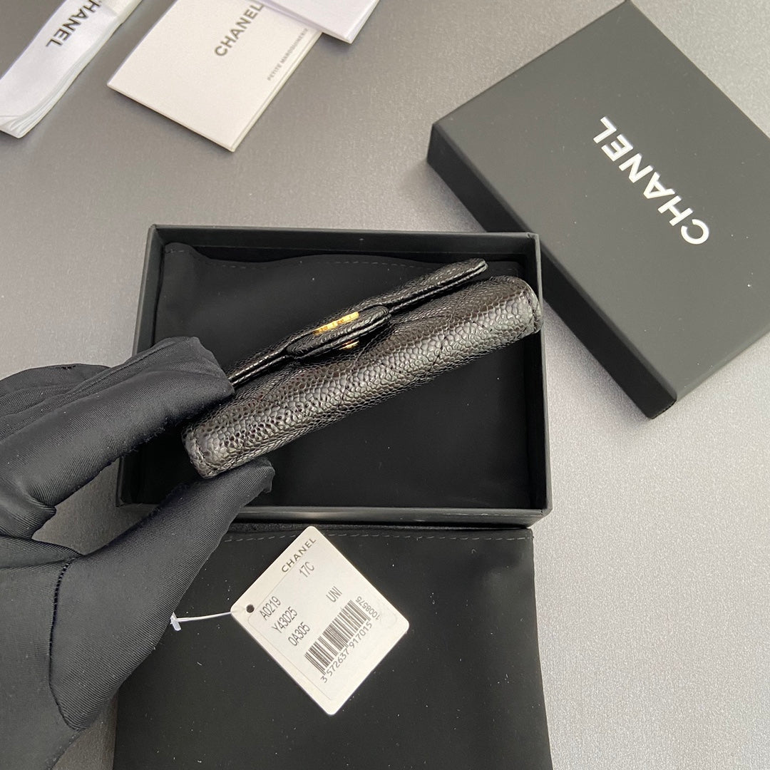 CC Zipper Flap Card Holder Black Caviar GHW 234673