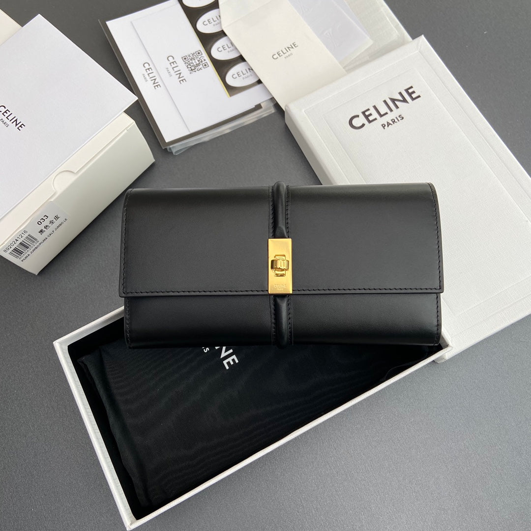 TRIOMPHE Large Wallet 16 Black Satinated Cowhide