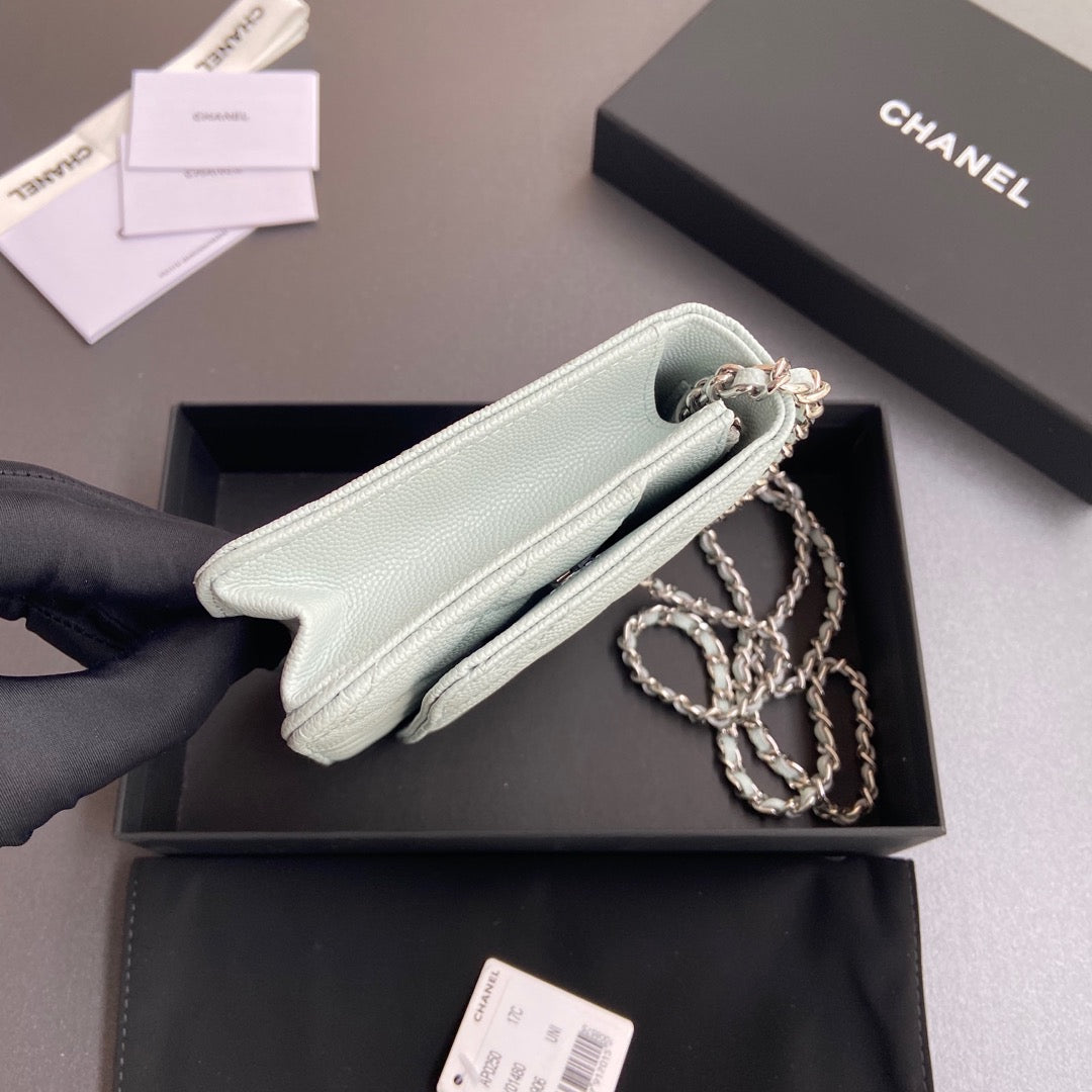 CC Mini Crossbody Bags 20cm Light Blue Caviar Sliver Steel 234828