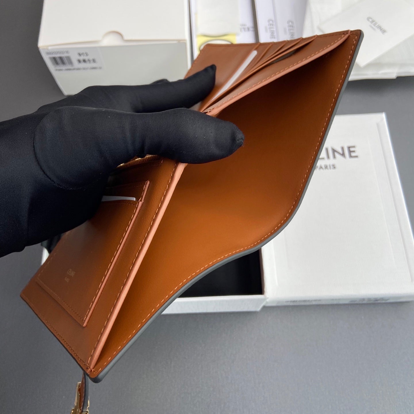 TRIOMPHE Medium Strap Wallet Tan Grain Cowhide GHW