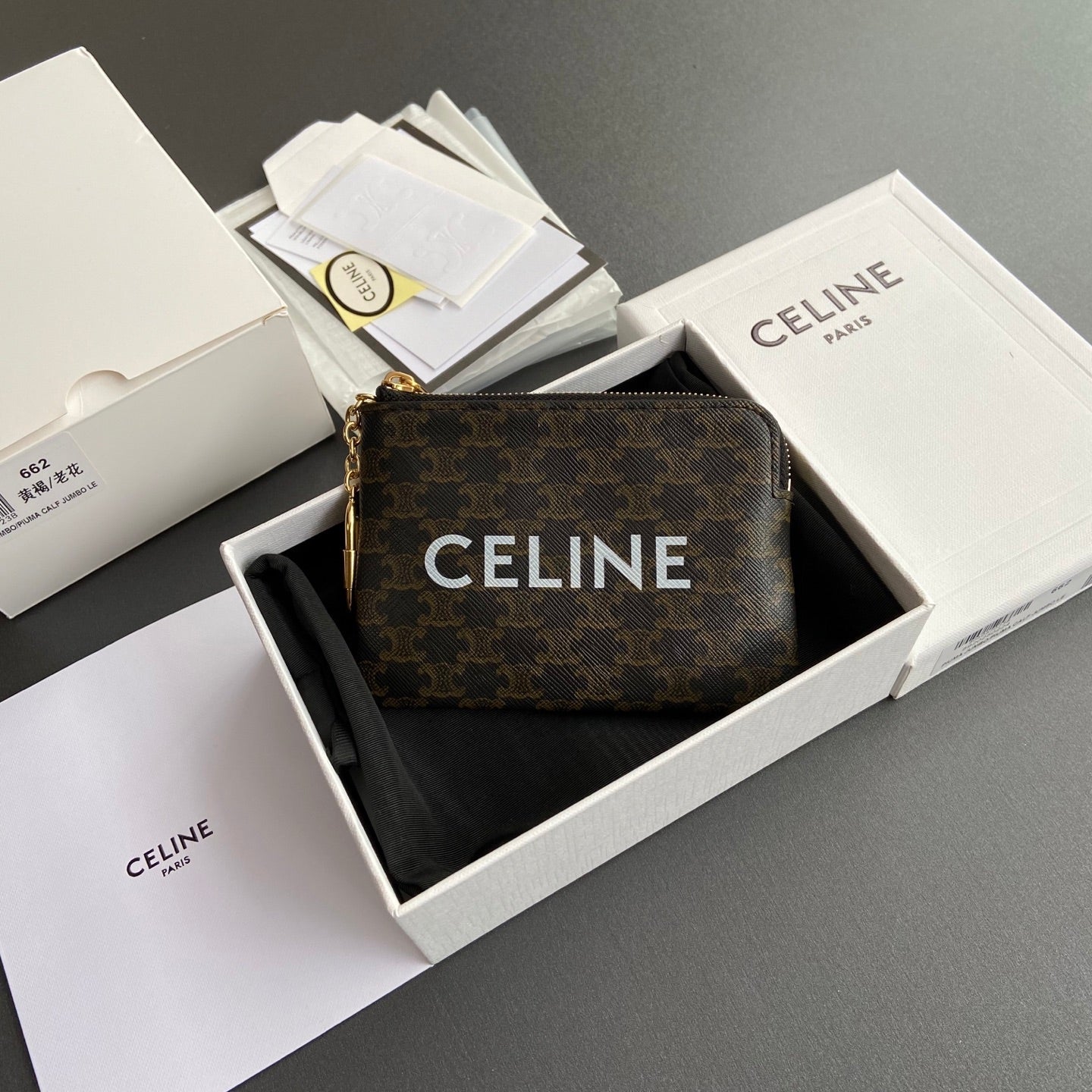 TRIOMPHE Coin Purse Cuir Black Calfskin