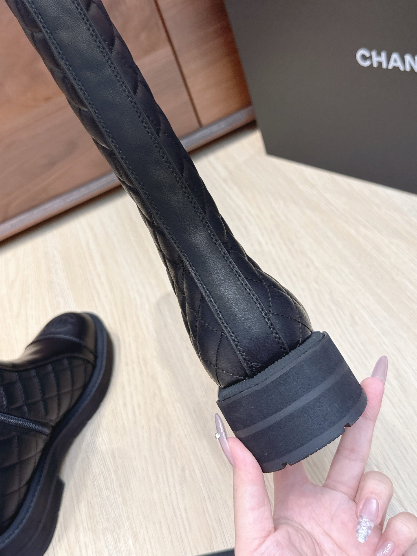 CC 25s Knight Long Boots 50mm Black Quilted Cowhide 461561