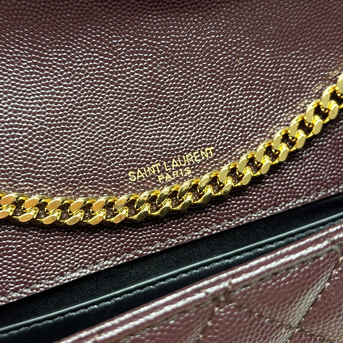 YSL Envelope Small Bag 21cm Burgundy Embossed Leather 285995
