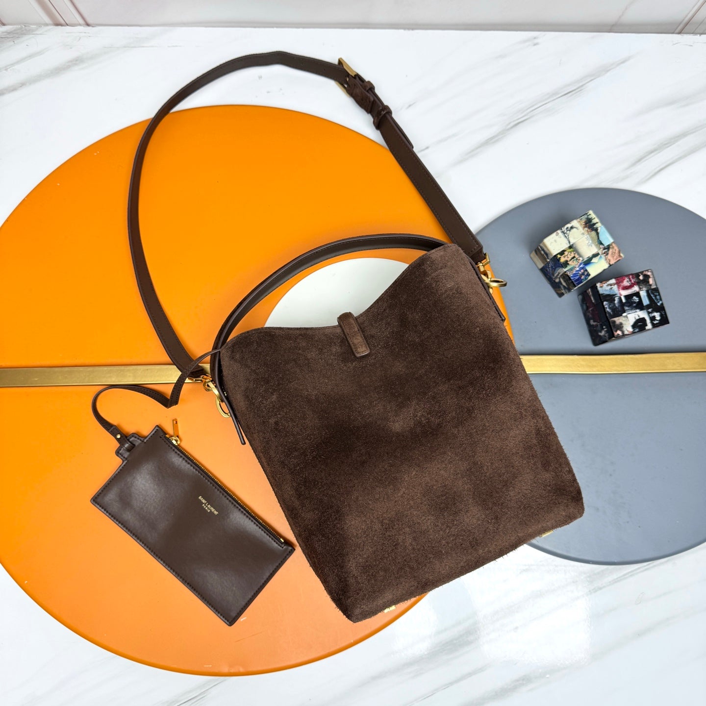 YSL Le 5 À 7 Bucket Bag 26cm Brown in Suede 285618