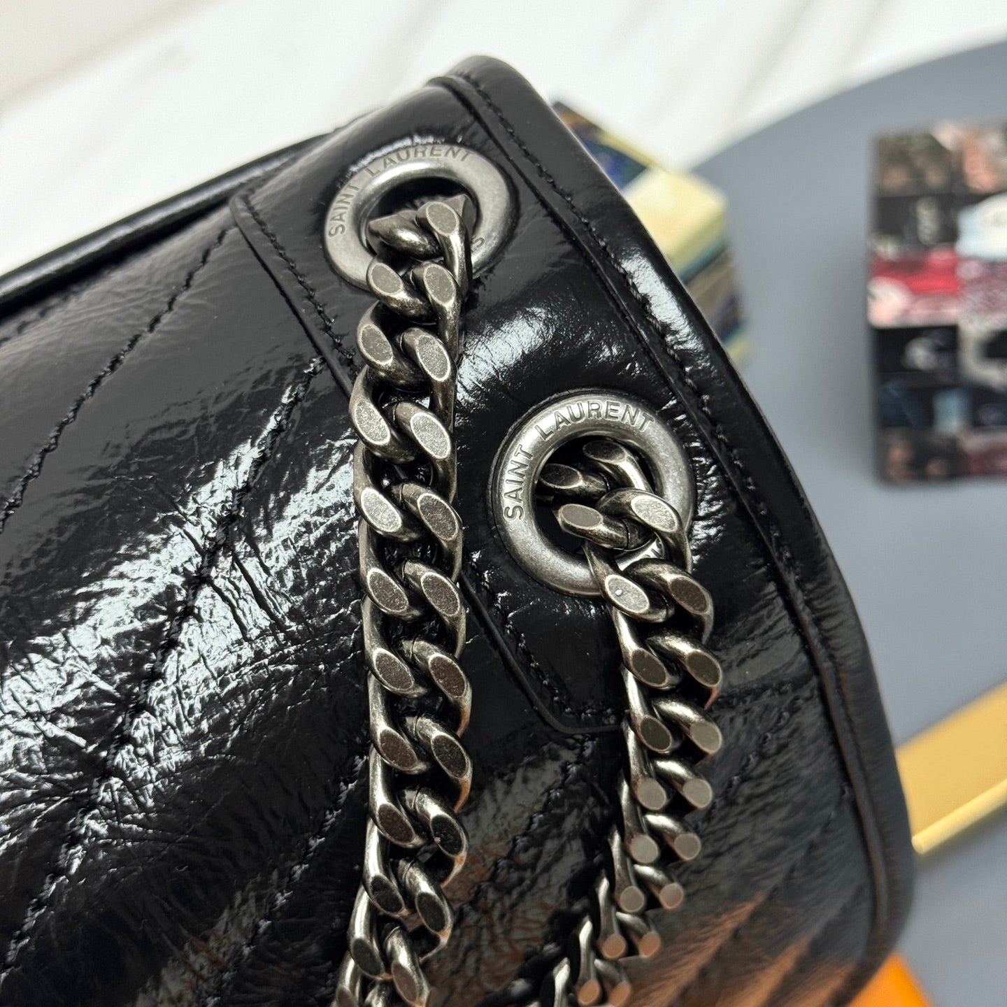 YSL Niki Shoulder Bag 28cm Black Elephant Leather 285506