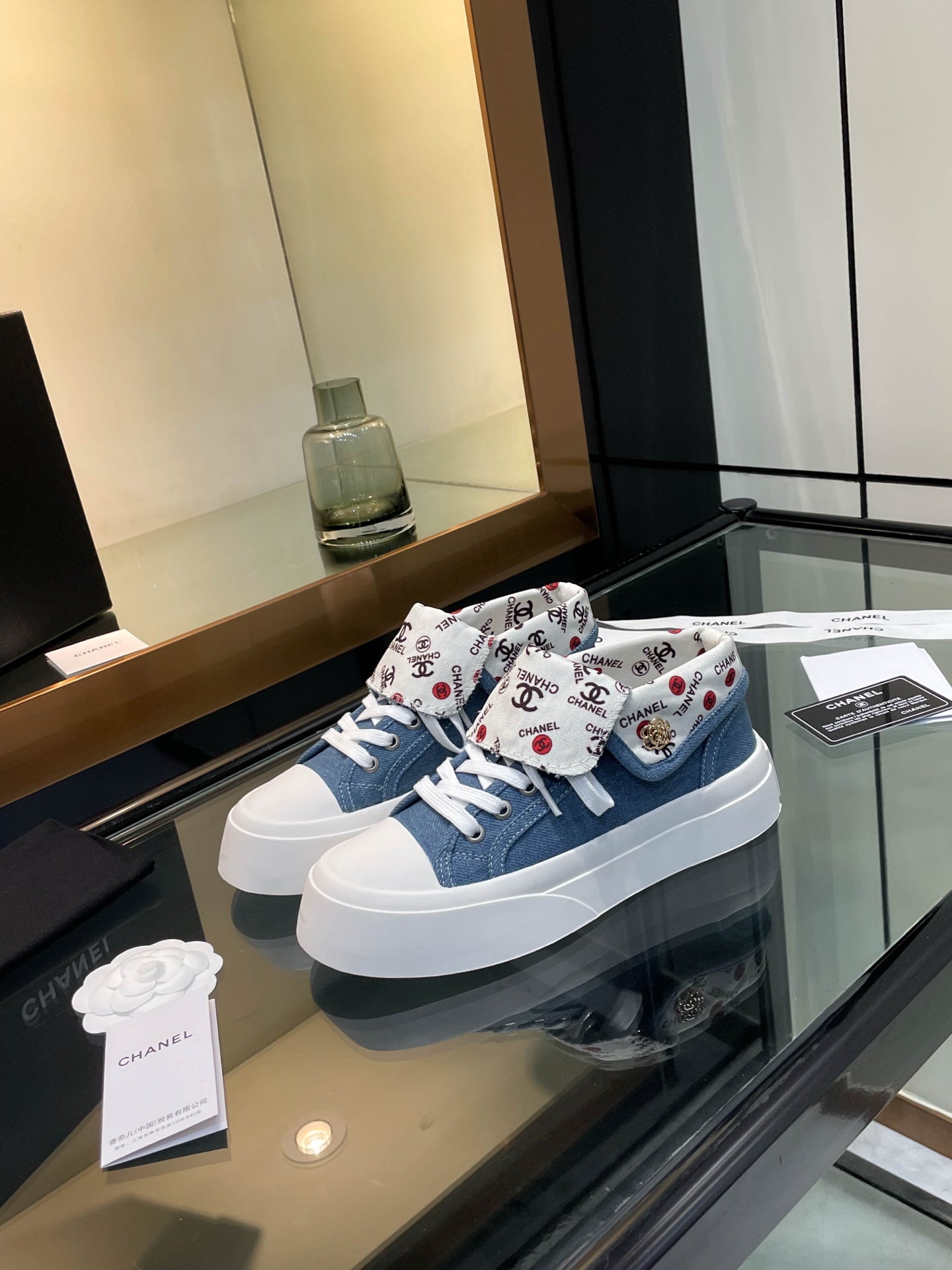 CC 25SS Biscuit Shoes 50mm Blue Canvas 413826
