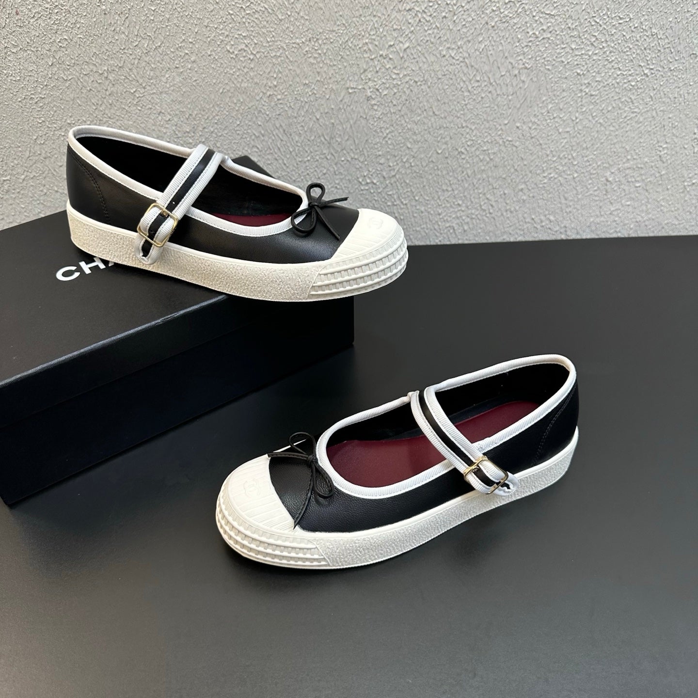CC 26s Mary Jane Flat Black White Lambskin 846330