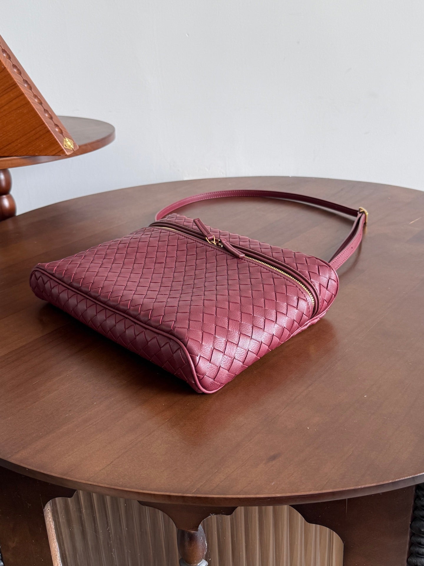 BV Small Soft Vanity Bag Burgundy Intrecciato Leather