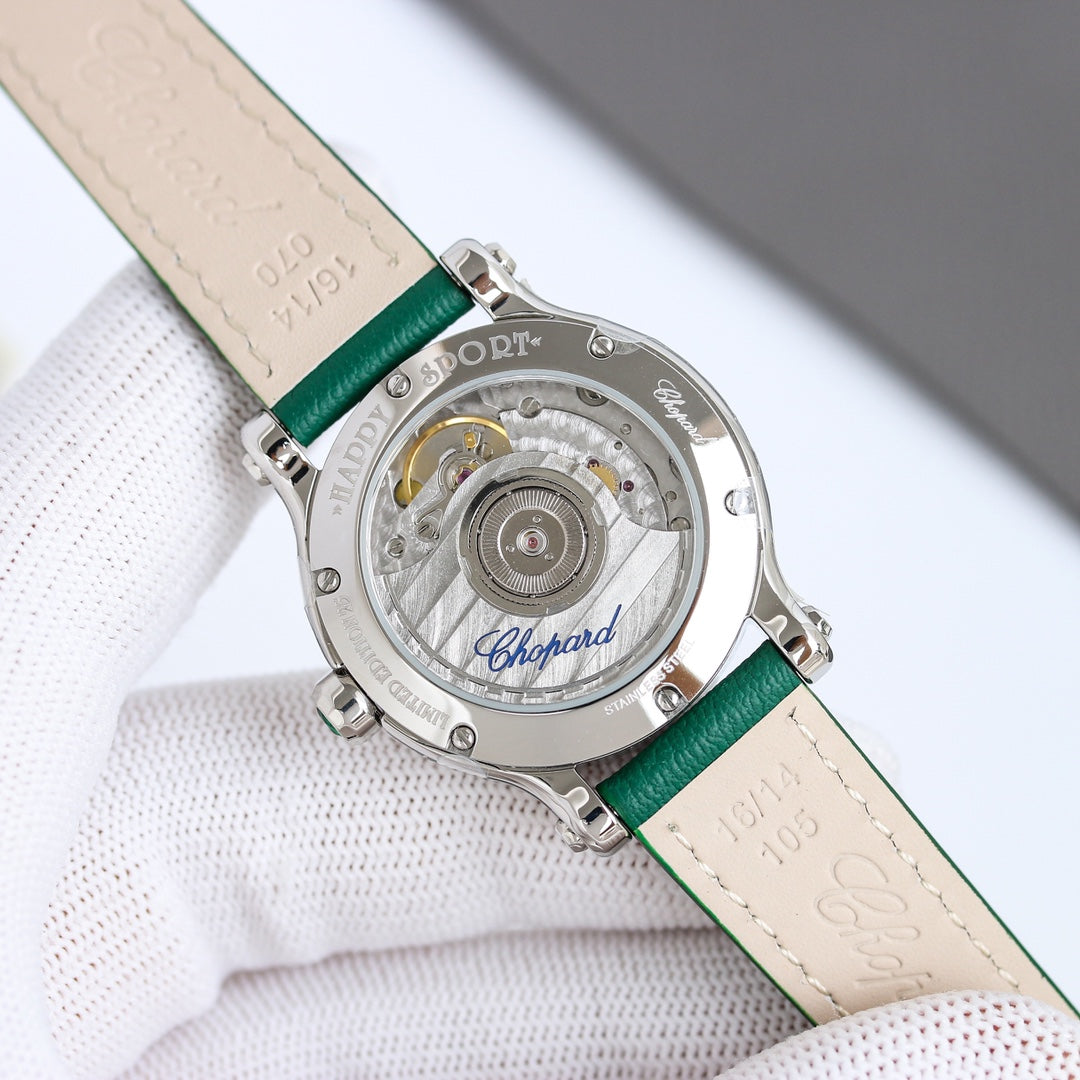 Happy Diamond 33mm Green Silver White Dial