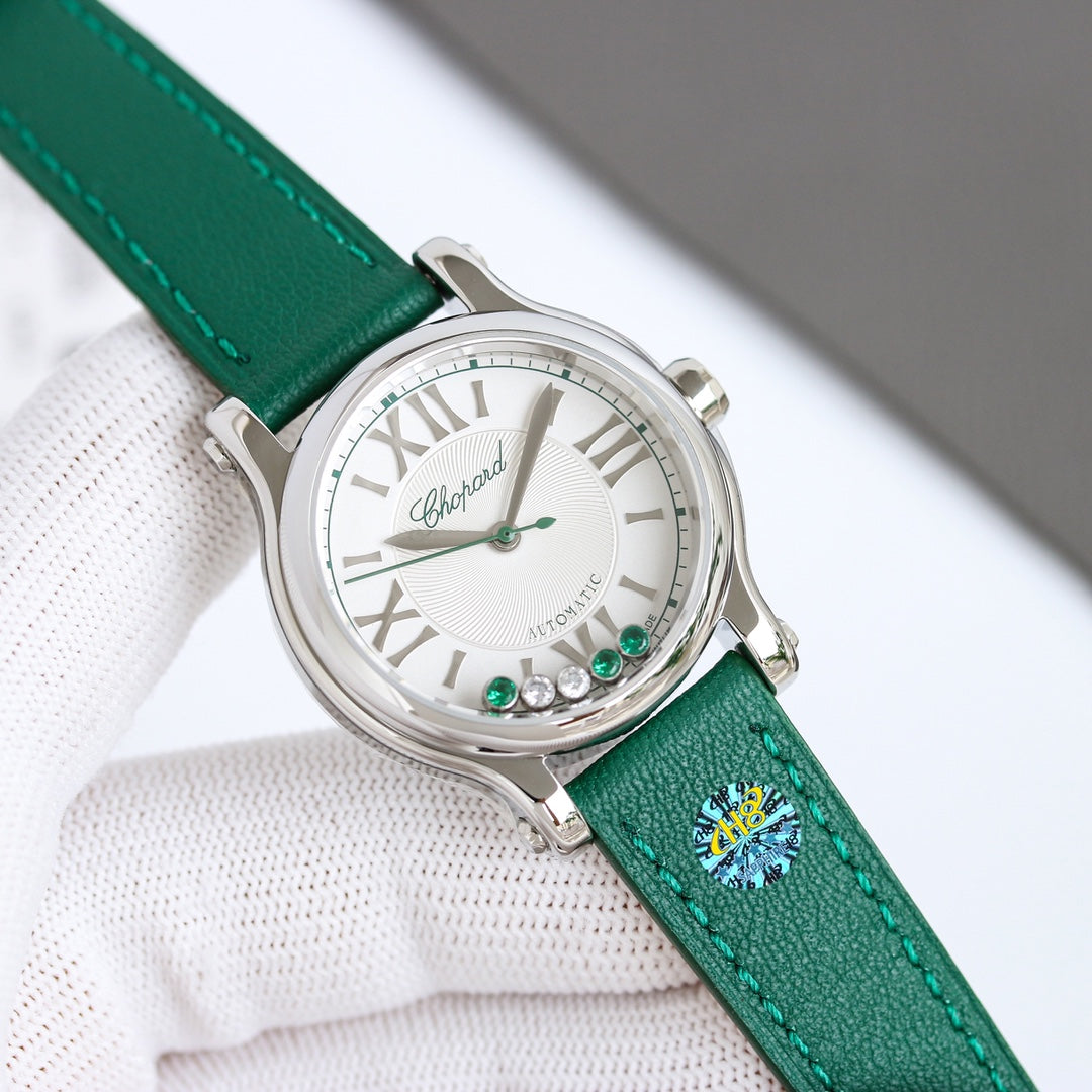 Happy Diamond 33mm Green Silver White Dial