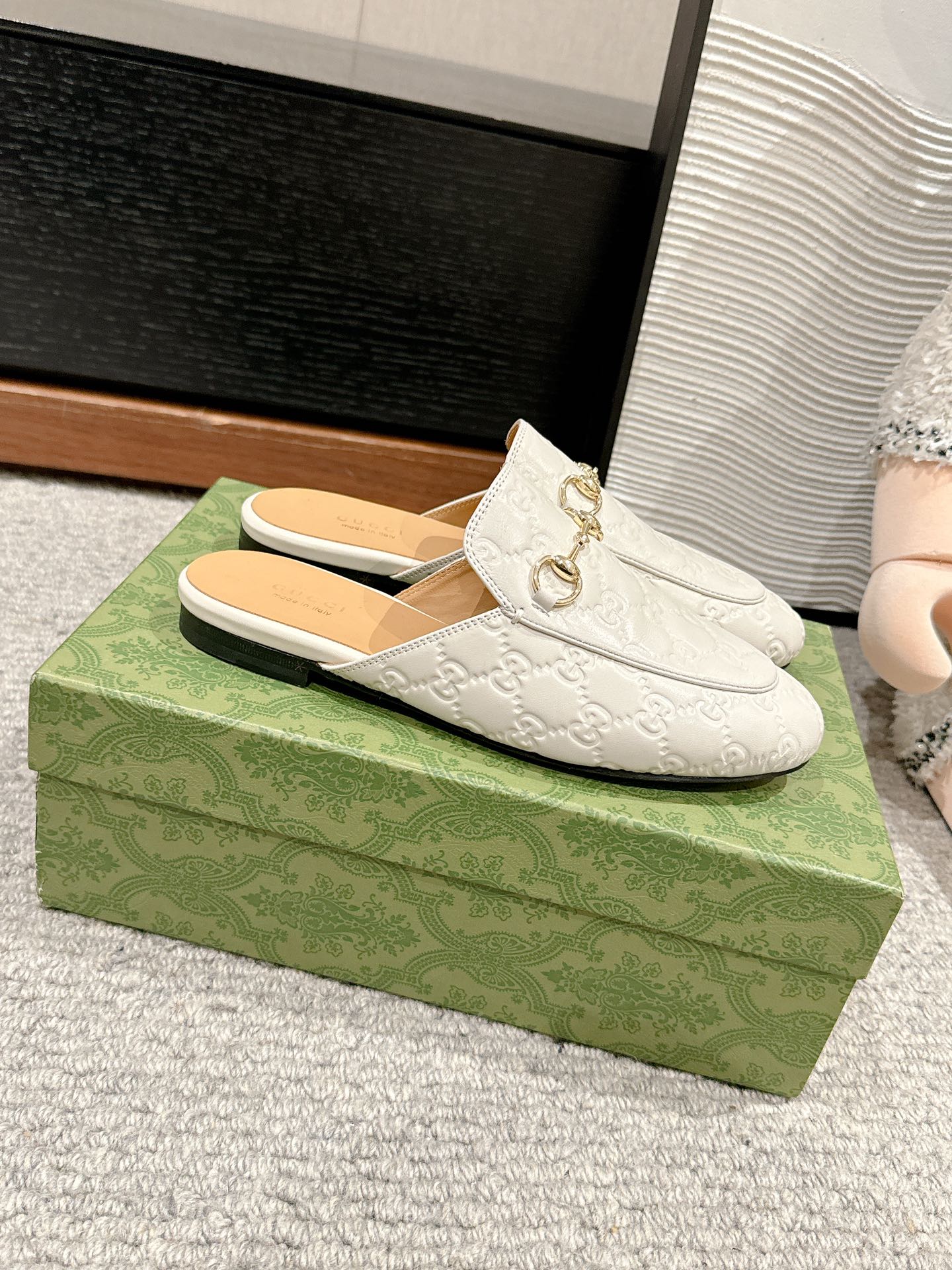 Horsebit Mule Cream GG Leather