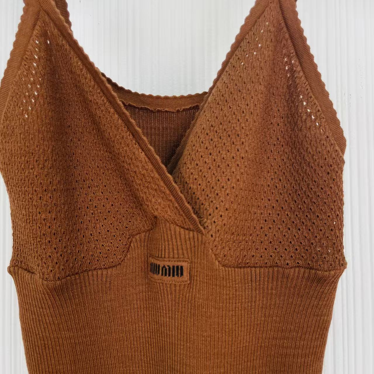 Miu 26s Knit Top Cocoa Brown Cotton 405421