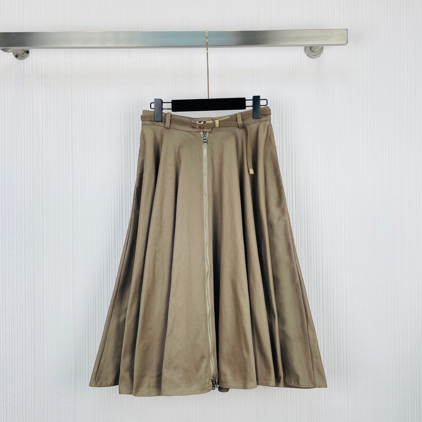 Prada A-line Skirt Khaki Cotton 414746
