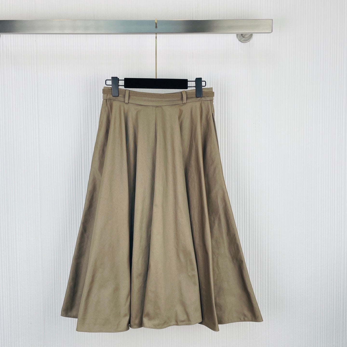 Prada A-line Skirt Khaki Cotton 414746