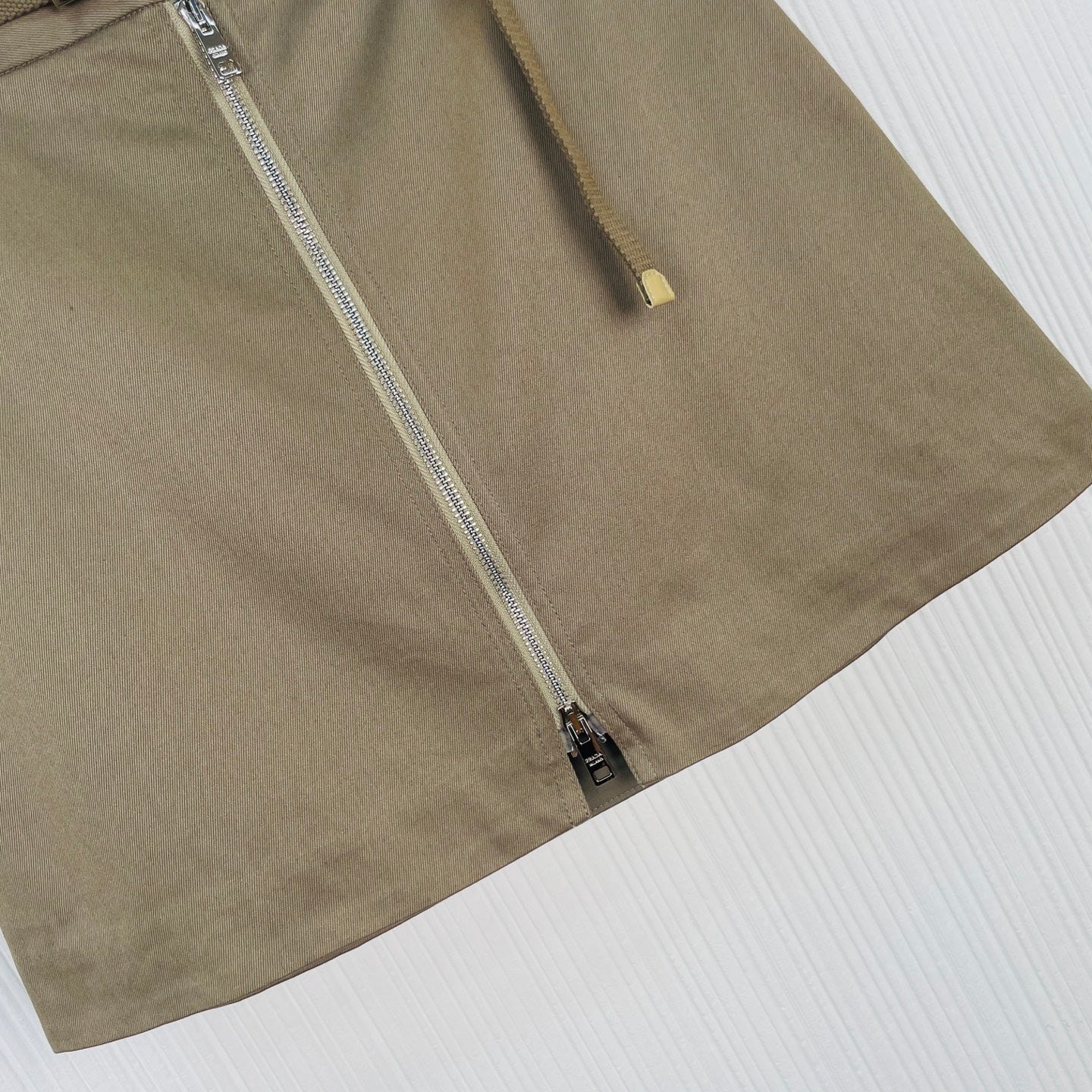 Prada Workwear Zipper Mini Skirt Khaki Cotton 414749