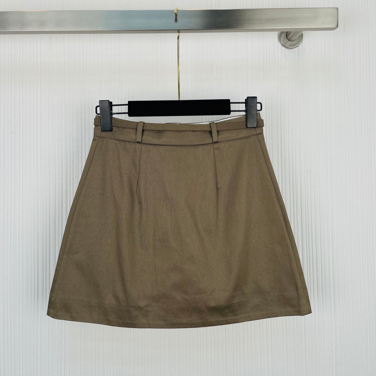 Prada Workwear Zipper Mini Skirt Khaki Cotton 414749