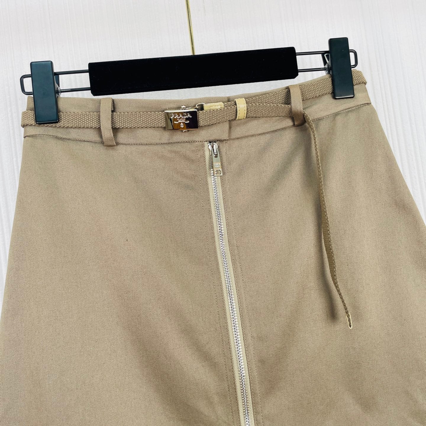 Prada Workwear Zipper Mini Skirt Khaki Cotton 414749