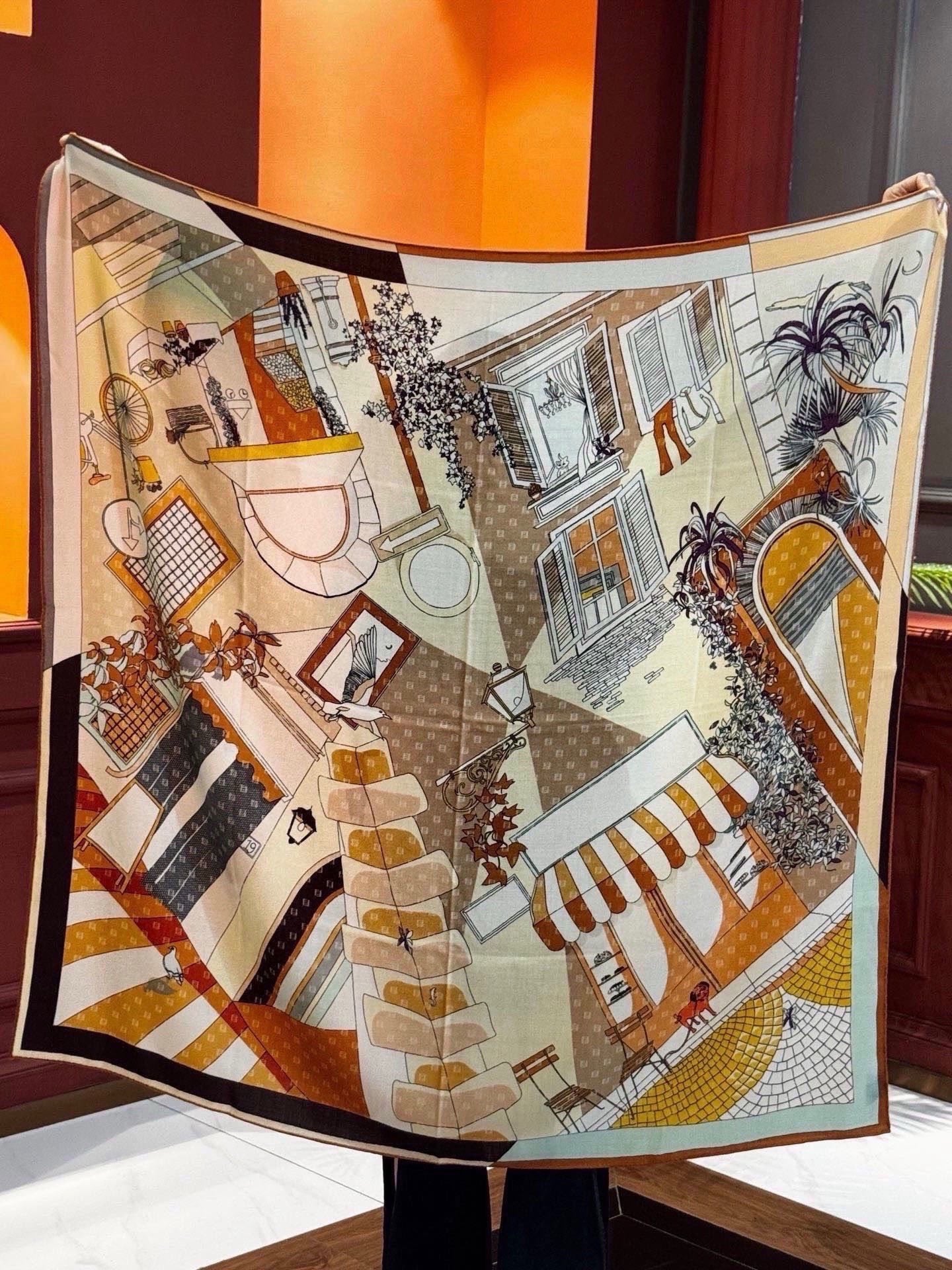 Fendi Walking Around Rome Scarf 140x140 Cashmere Silk 328842