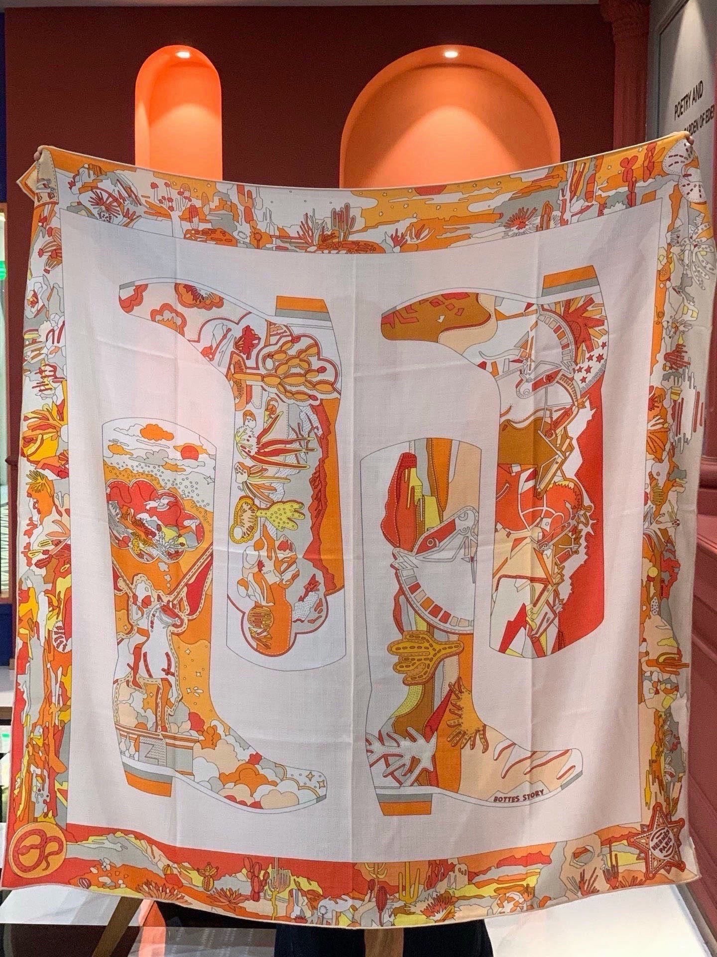 HM Bottes Story Scarf 140x140 Orange Cashmere Silk 328852