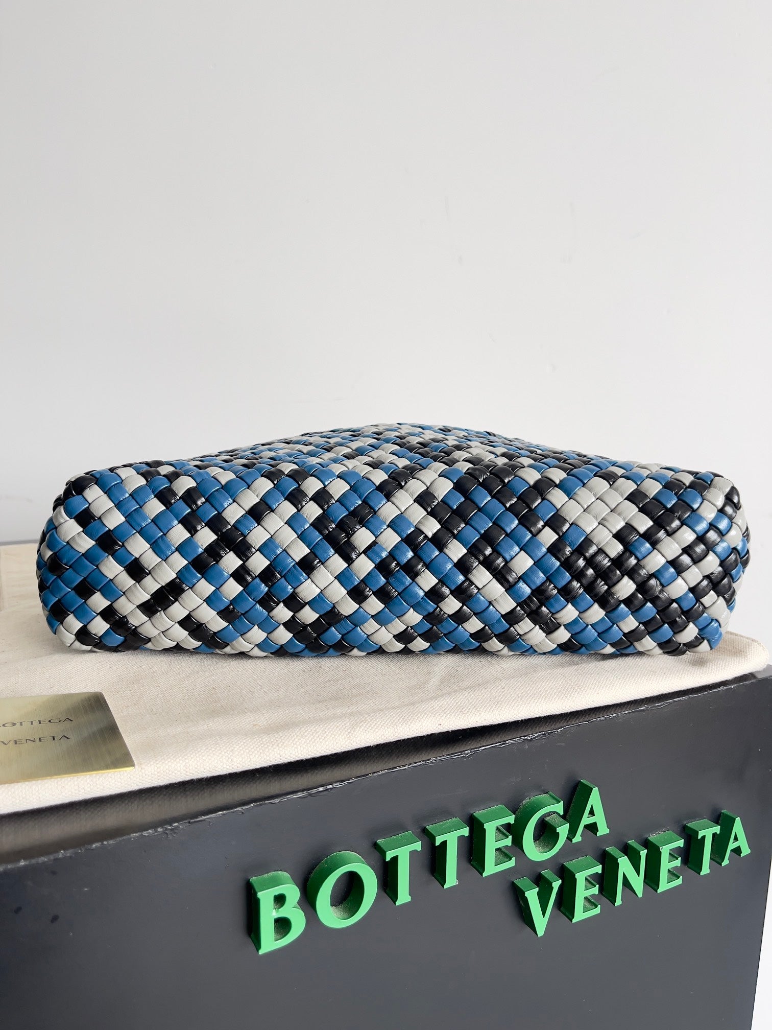 BV Tosca 27 Bag In Blue Mix Black Mix White Calfskin 209077 Best Version