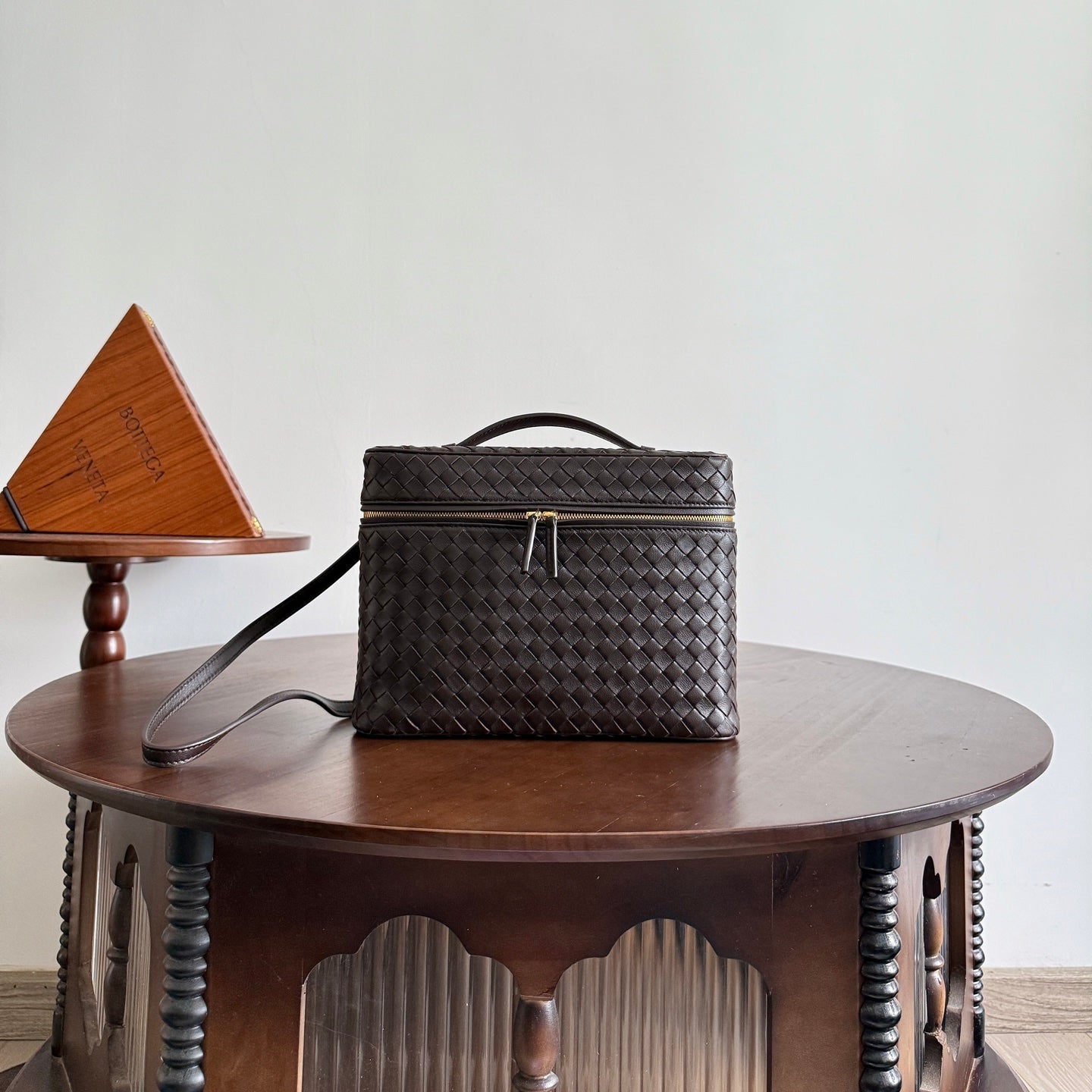 BV Small Soft Vanity Bag Coffee Intrecciato Leather