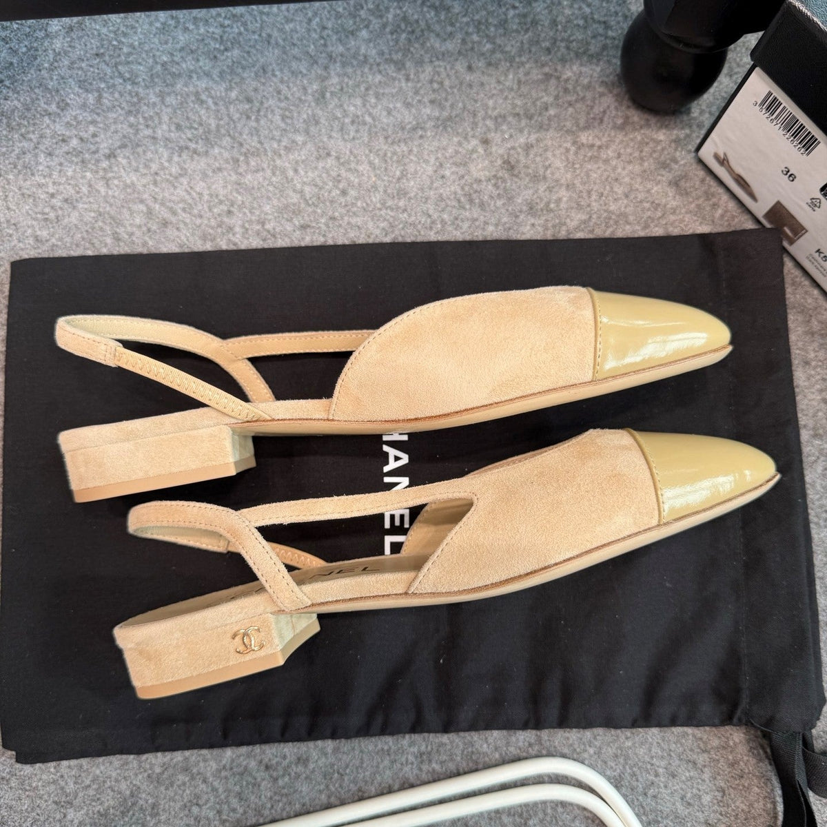 CC 26S Slingback Flats 2cm Beige Suede Patent 118949
