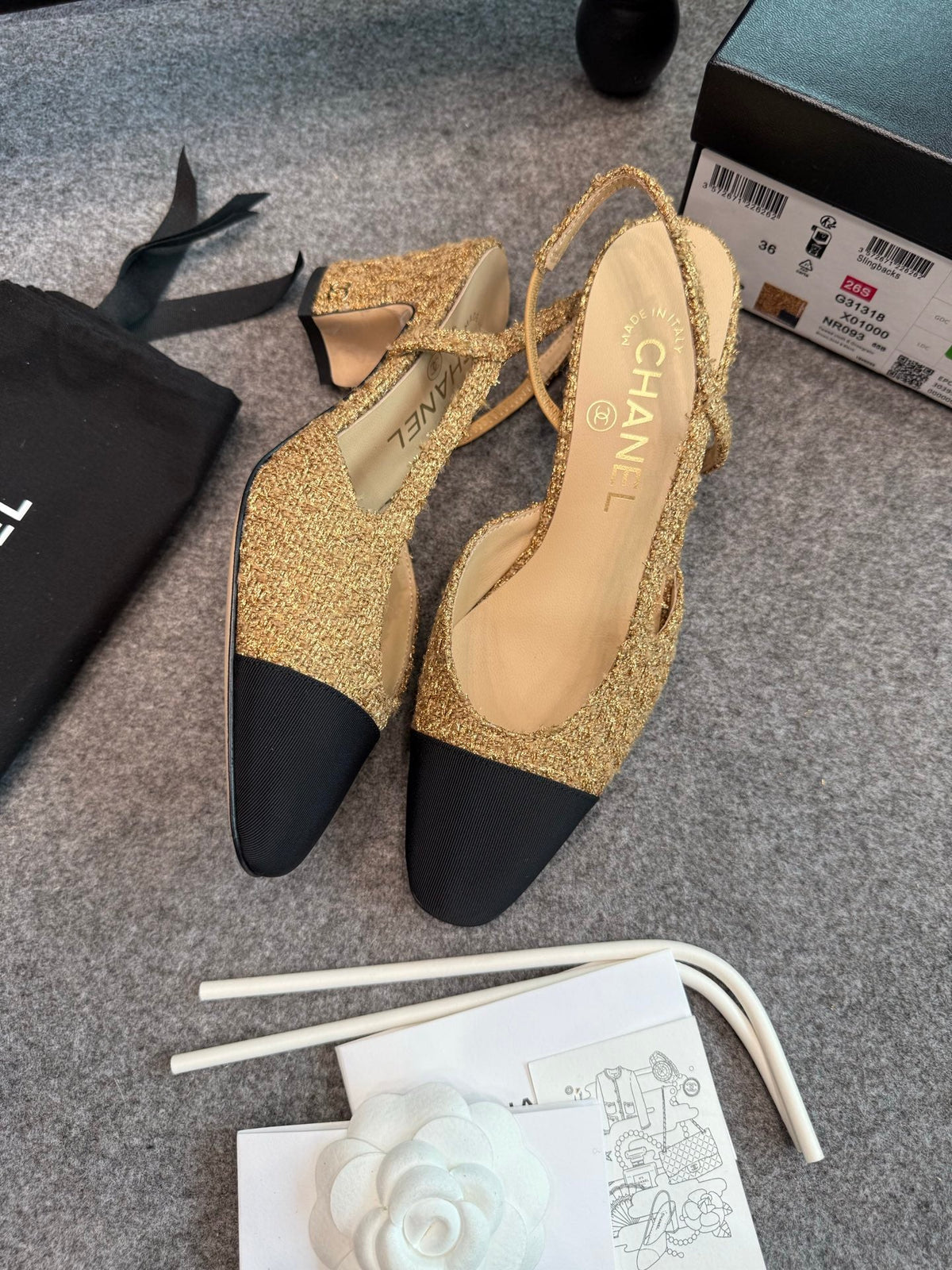CC 26S Slingback Pumps 6.5cm Gold Black Tweed 118952