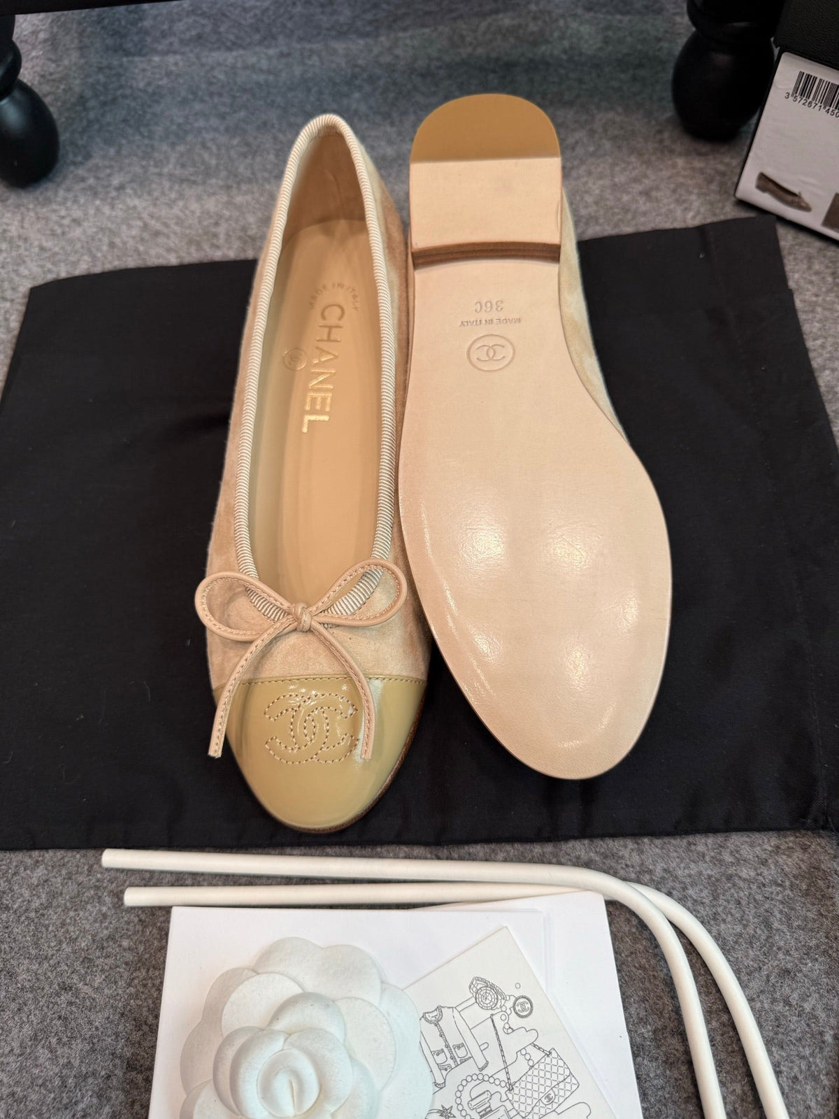 CC 26C Ballet Flats 1cm Beige Suede Patent 118955