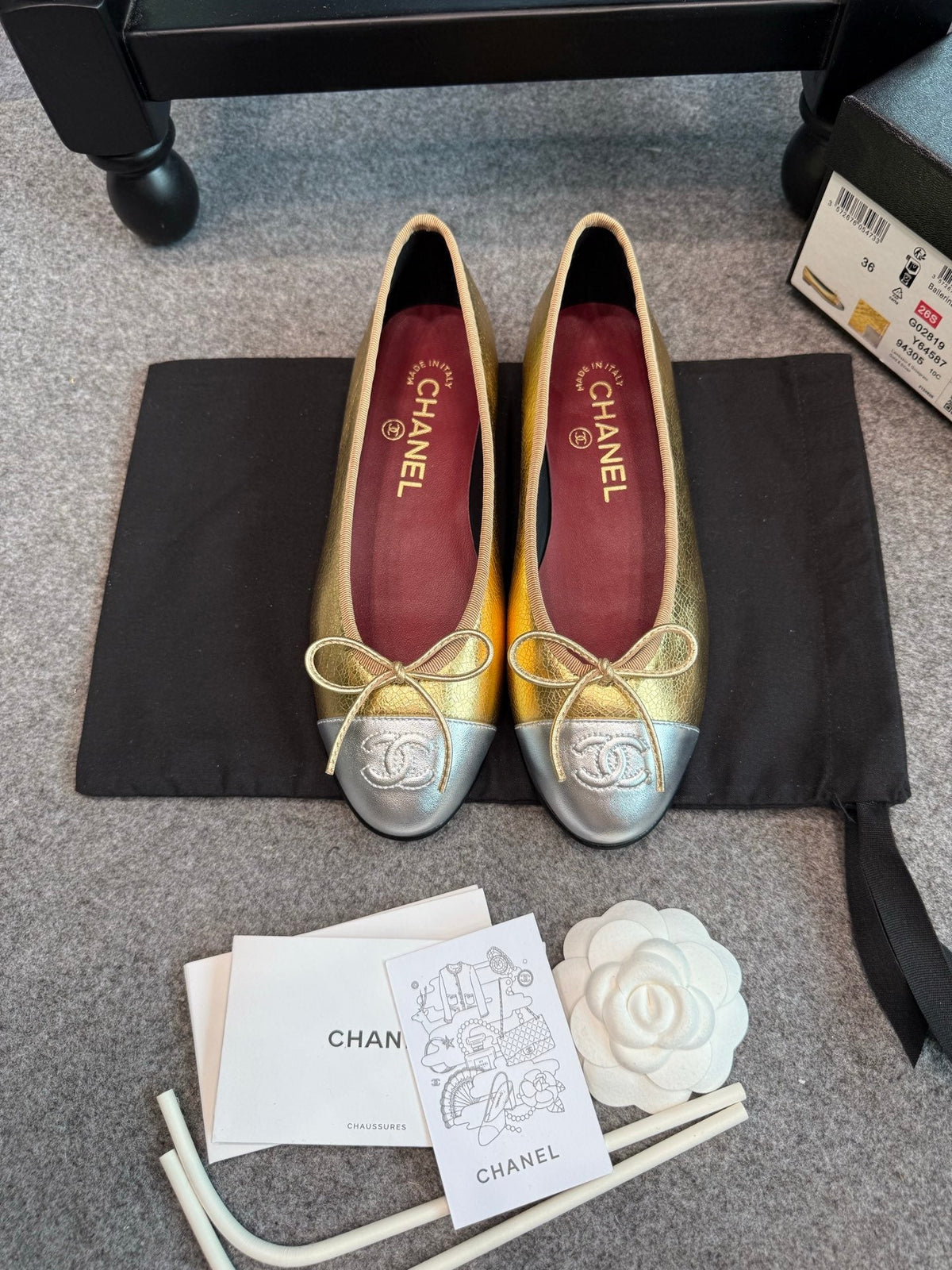 CC 26s Ballet Flats 1cm Gold Silver Metallic Leather 118959