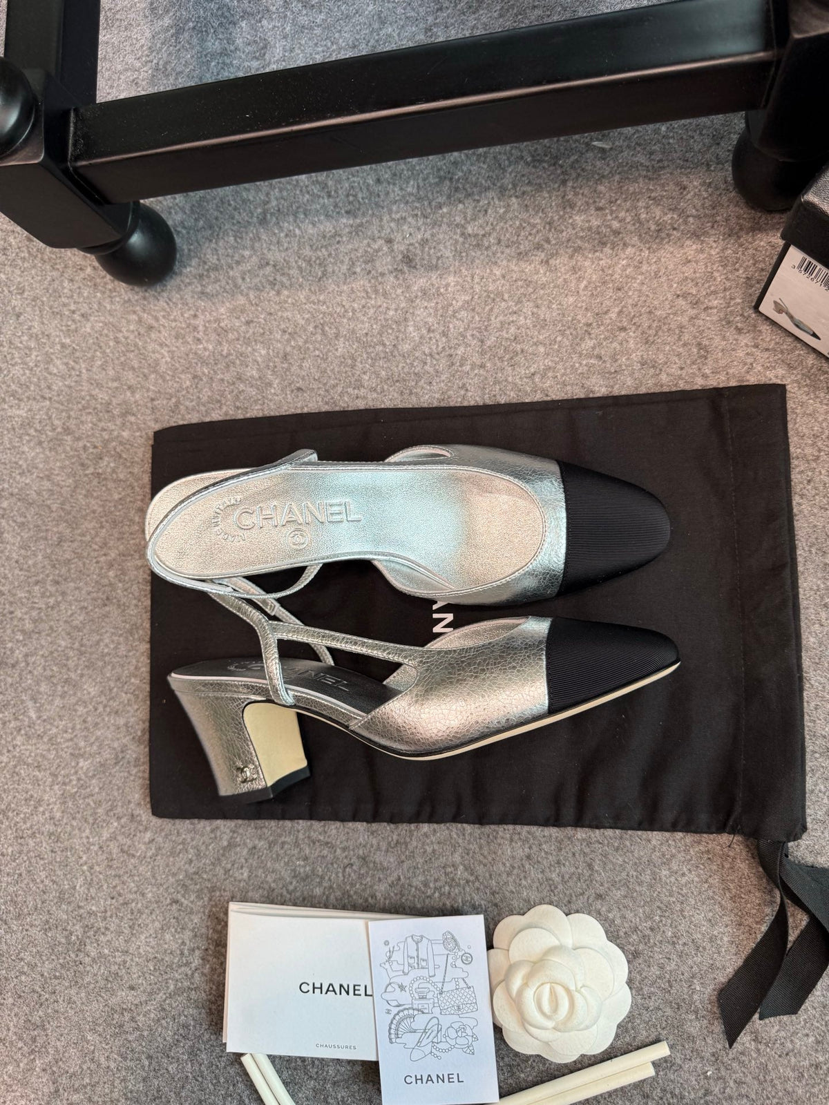 CC 26s Slingback Pumps 6.5cm Silver Black Metallic Leather 118961