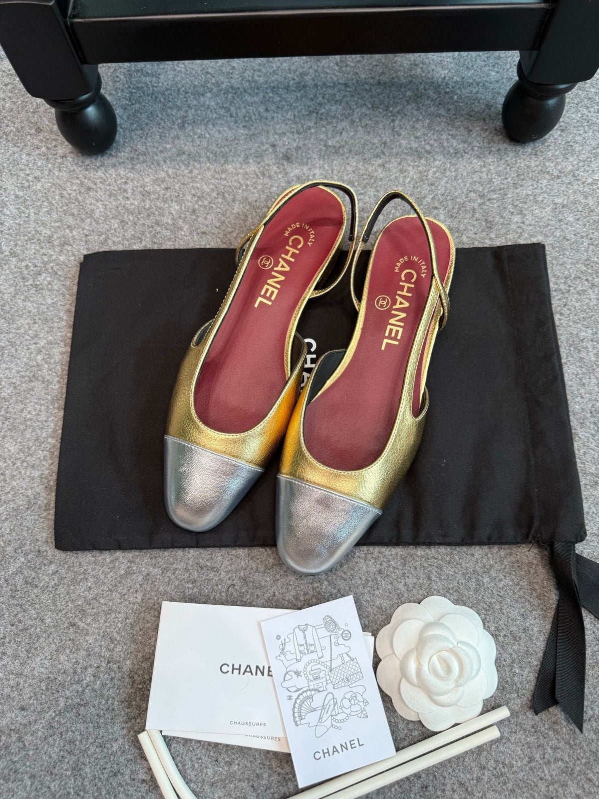 CC 26s Slingback Flats 2cm Gold Silver Metallic Leather 118962