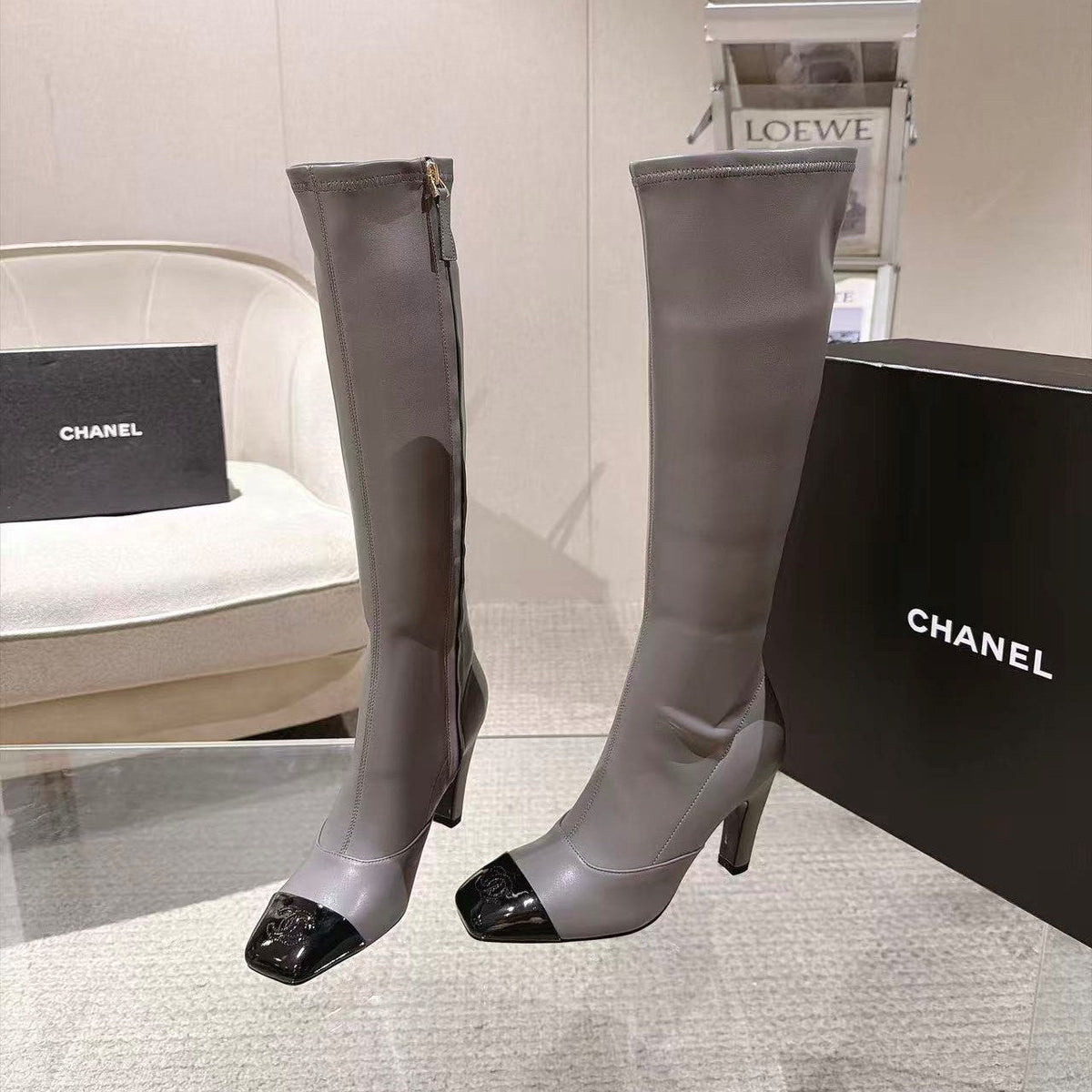 CC 26S Cap Toe Jumping Boots 8cm Grey Leather 117698