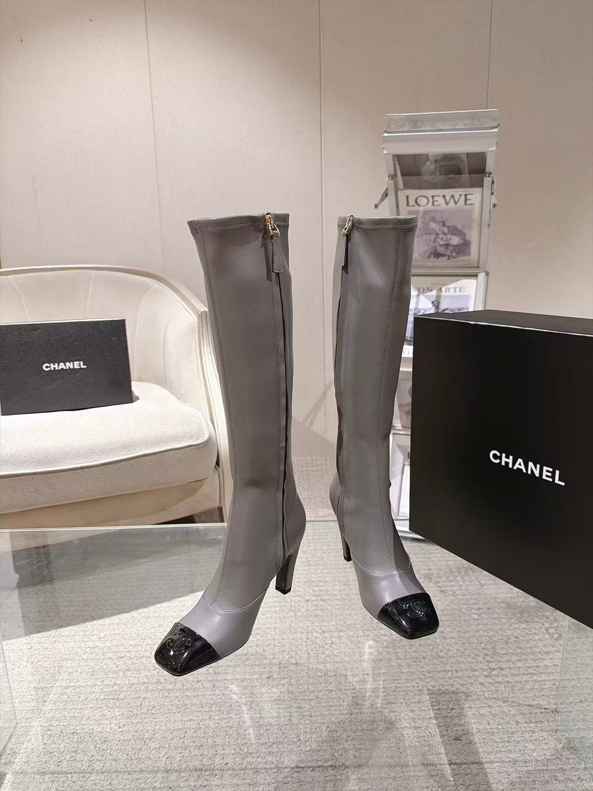 CC 26S Cap Toe Jumping Boots 8cm Grey Leather 117698