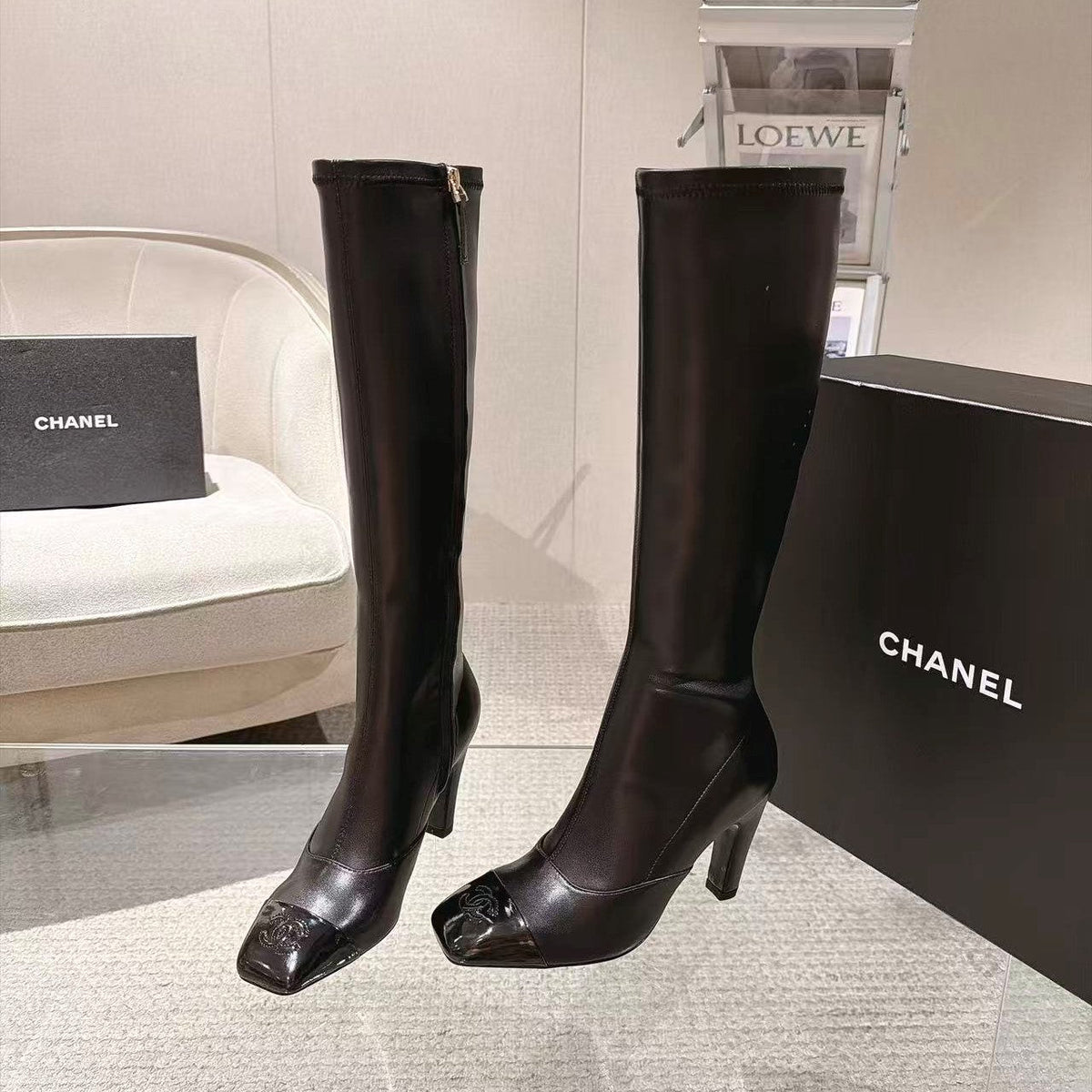 CC 26S Cap Toe Jumping Boots 8cm Black Leather 117700