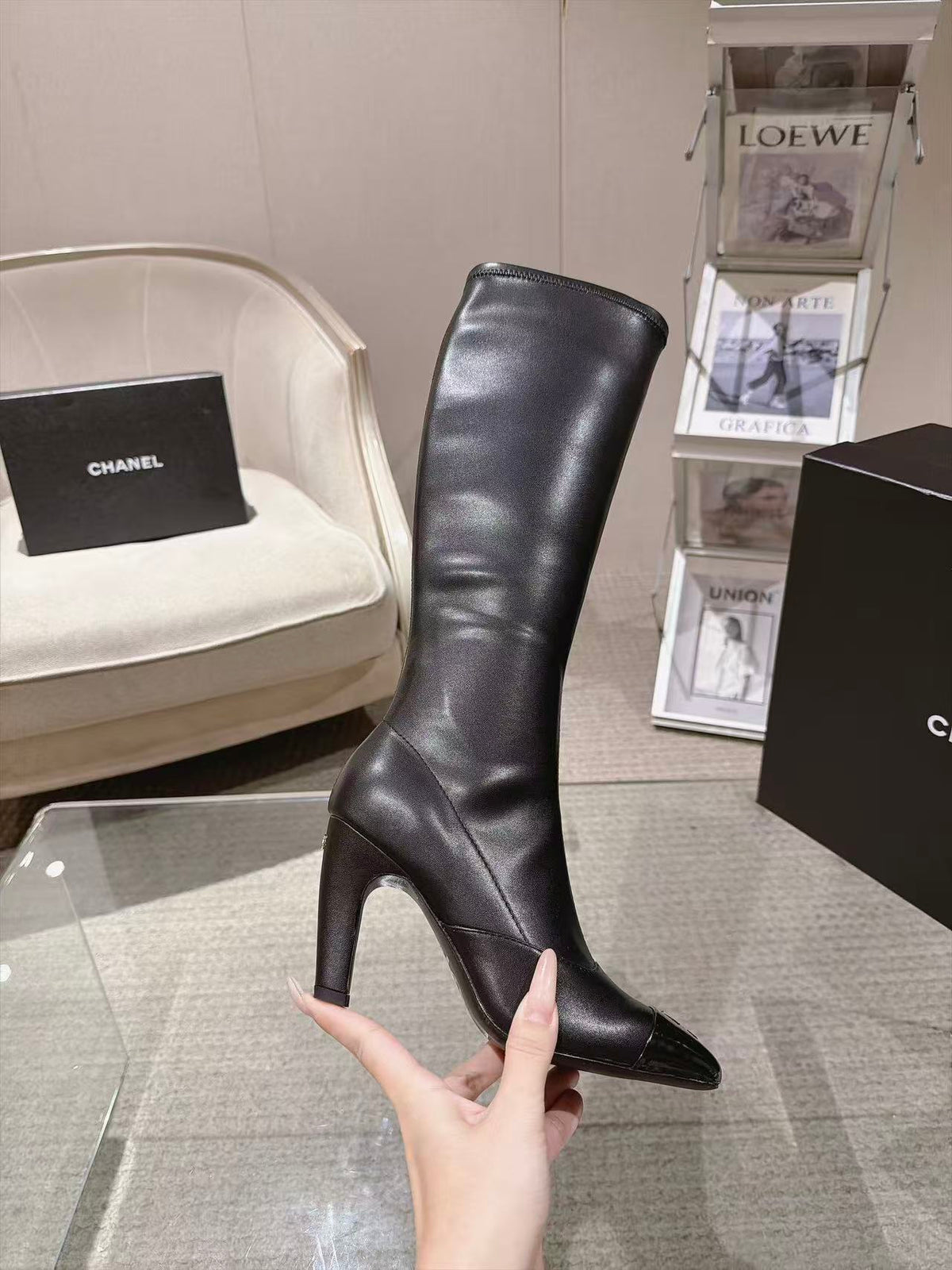 CC 26S Cap Toe Jumping Boots 8cm Black Leather 117700